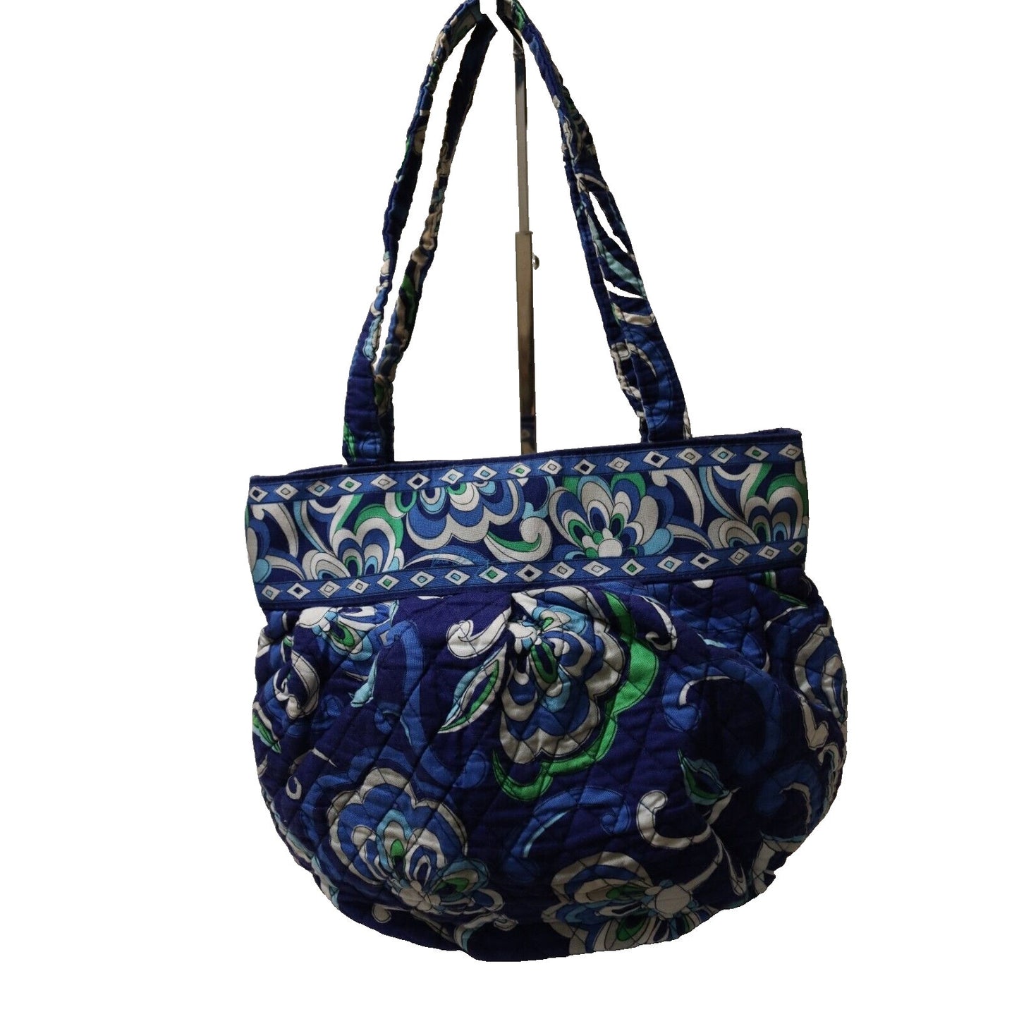 Vera Bradley Blue White Green Zipper Closure Shoulder Bag Double Handle