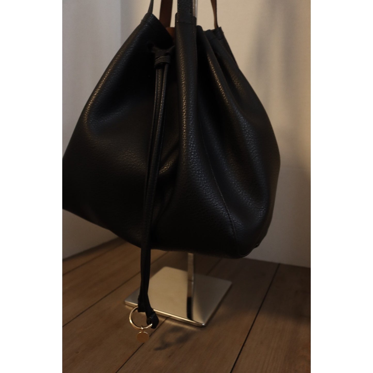 H&M Black Bucket Bag Polyester Double Handle Drawstring