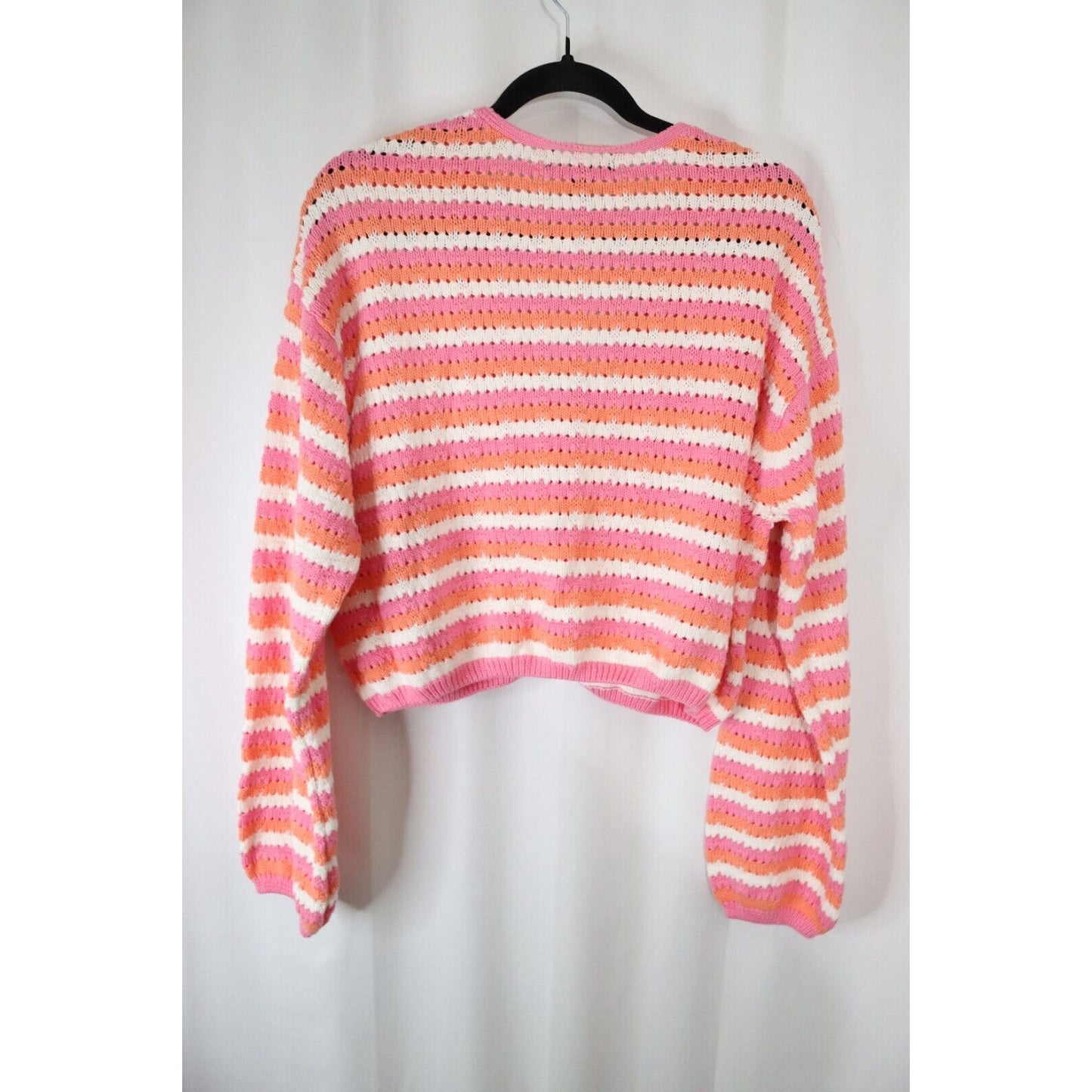 Forever 21 Sweater Cropped Pink and White Long Sleeves Size 3X Button