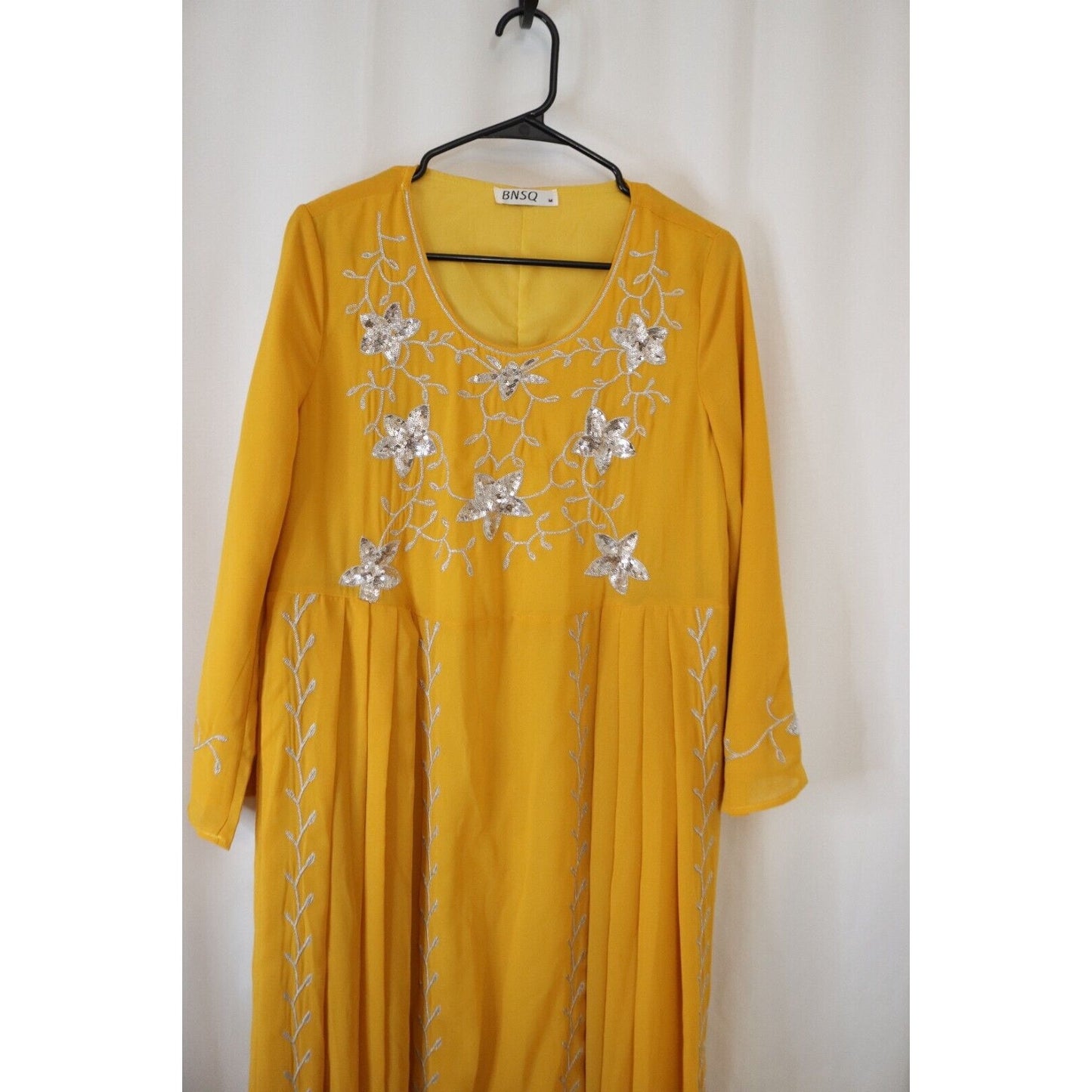 Abaya Yellow BNSQ Maxi Long Sleeve Lined 56" Embroidery