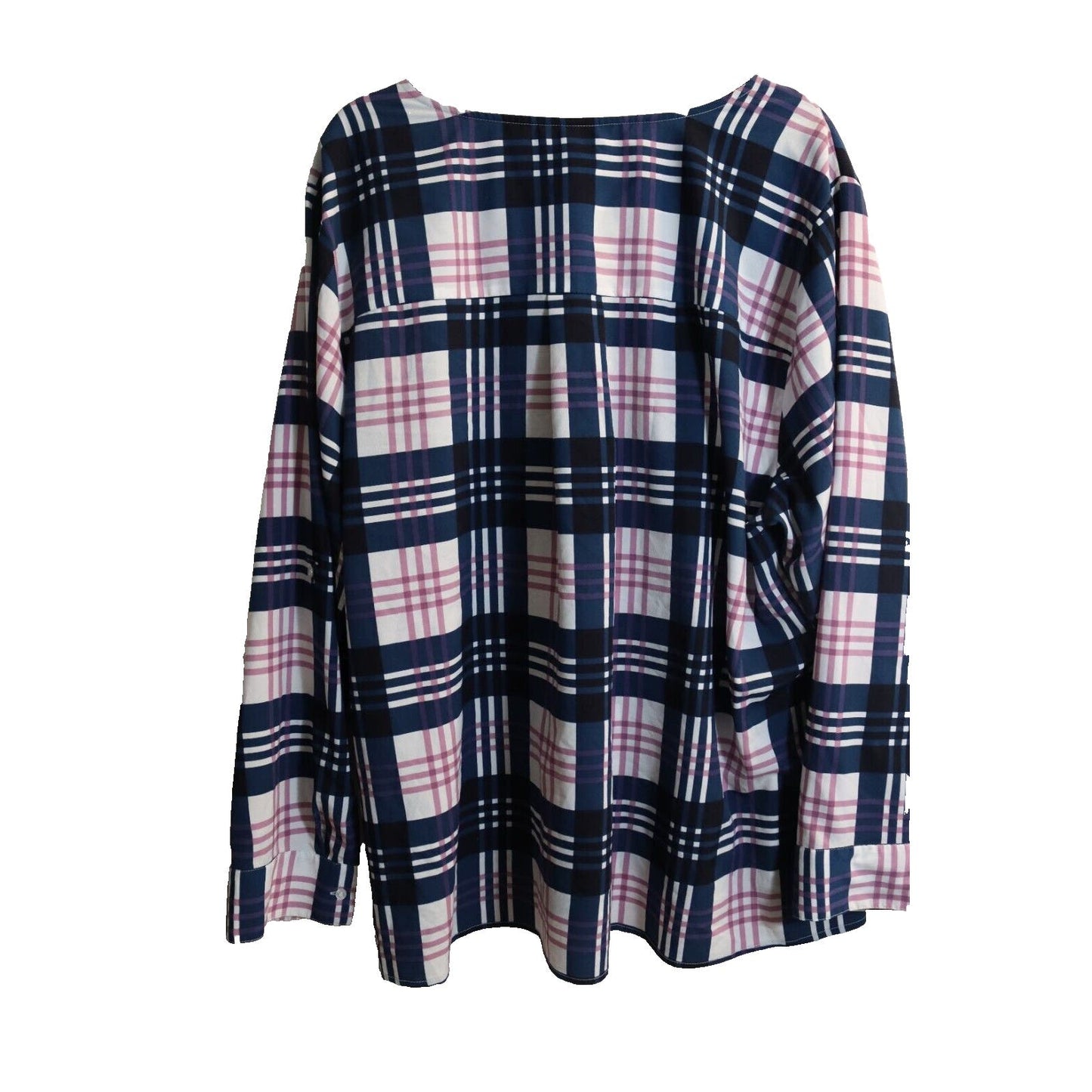 Lane Bryant Navy Pink White Plaid Long Sleeved Top Size 26/28
