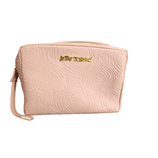 Betsey Johnson Pink Large Makeup Bag Double Zip Embossed
