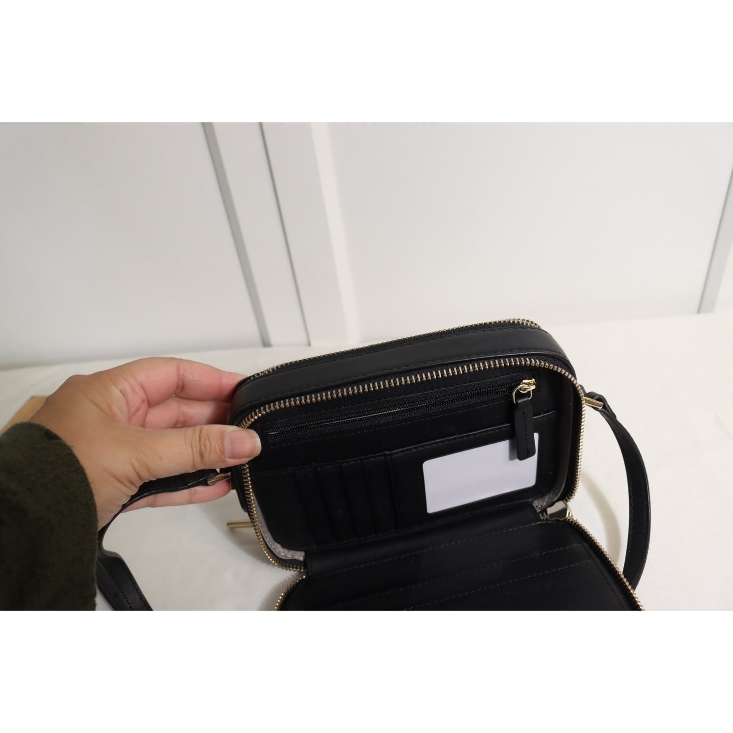 Welden Cow Leather Crossbody Black Gold Hardware Woven