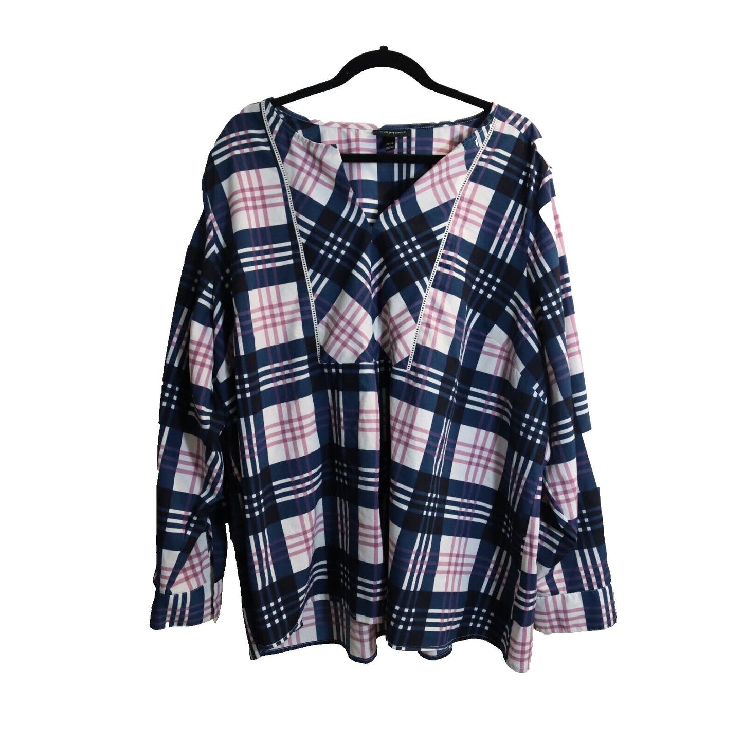 Lane Bryant Navy Pink White Plaid Long Sleeved Top Size 26/28
