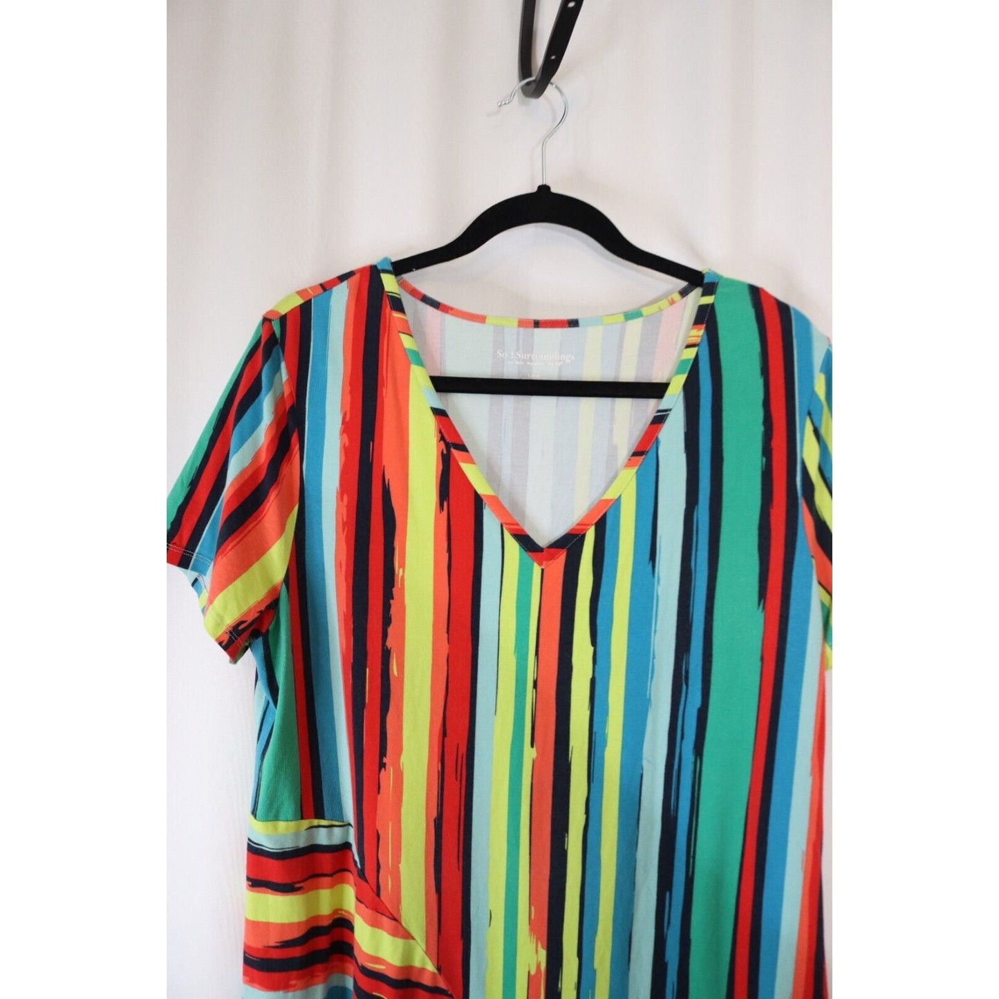 Soft Surrounding Large Multicolor Dress A-Line V Bottom Short Sleeve