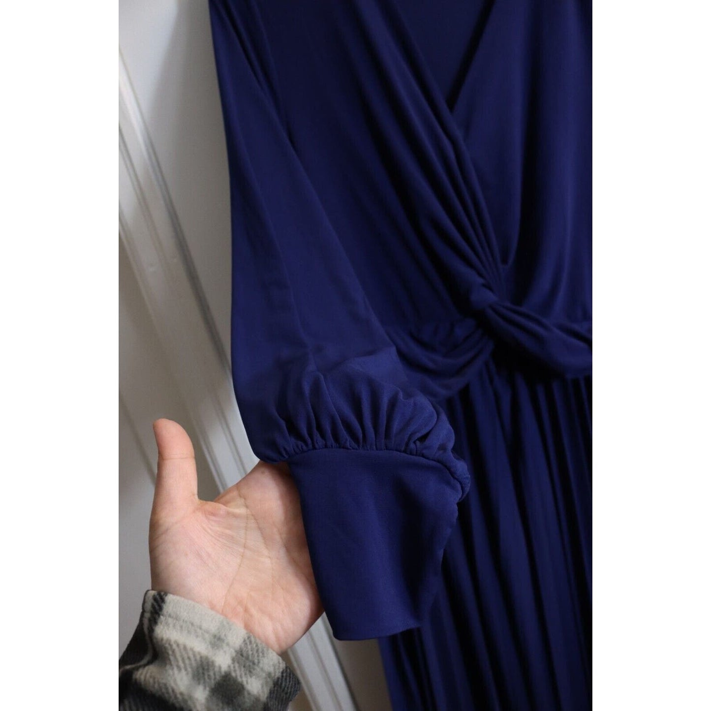 Eloquii Knot Front Pleated Skirt Long Sleeve Midi Dress Plus
