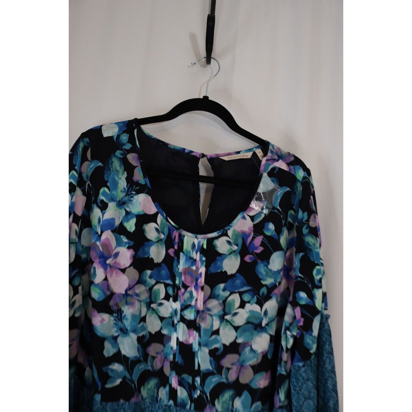 Soft Surrounding Long Sleeve Dress/Top Viscose Blue Floral