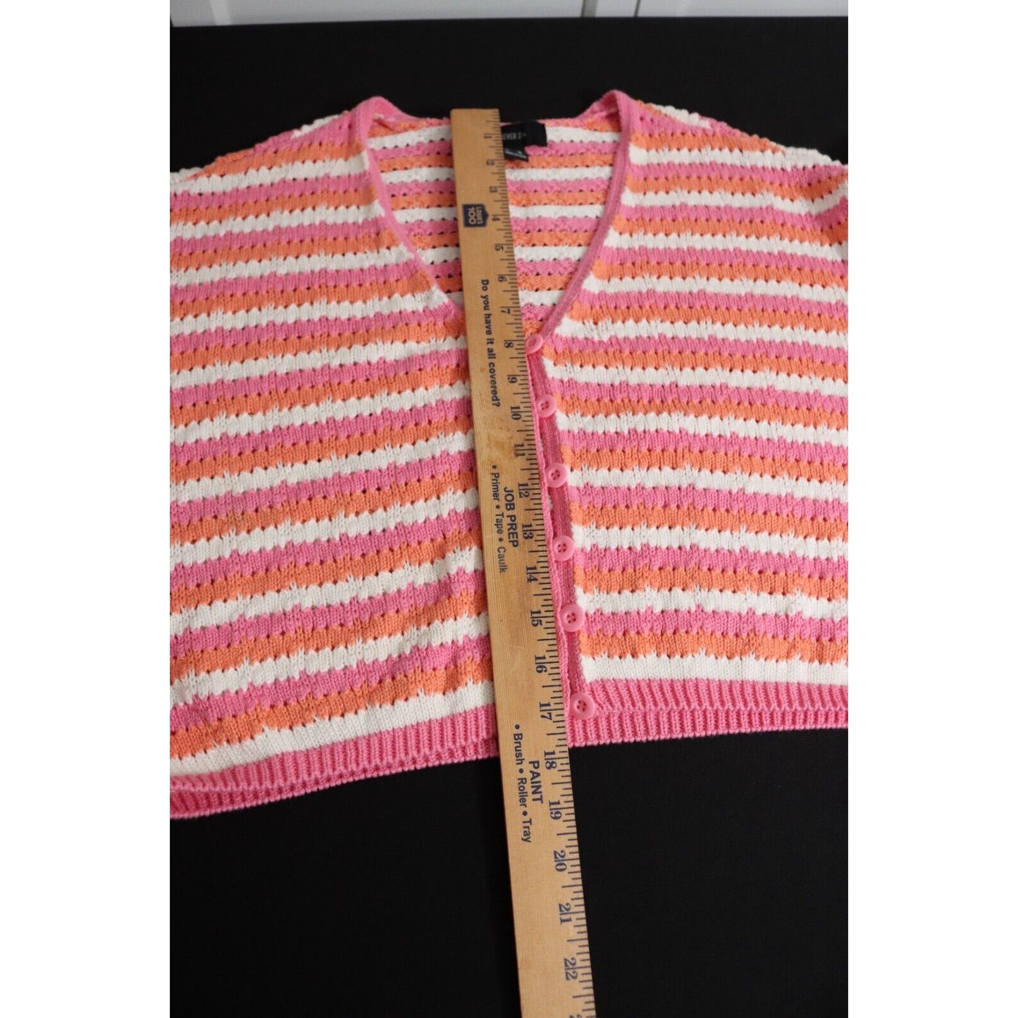 Forever 21 Sweater Cropped Pink and White Long Sleeves Size 3X Button