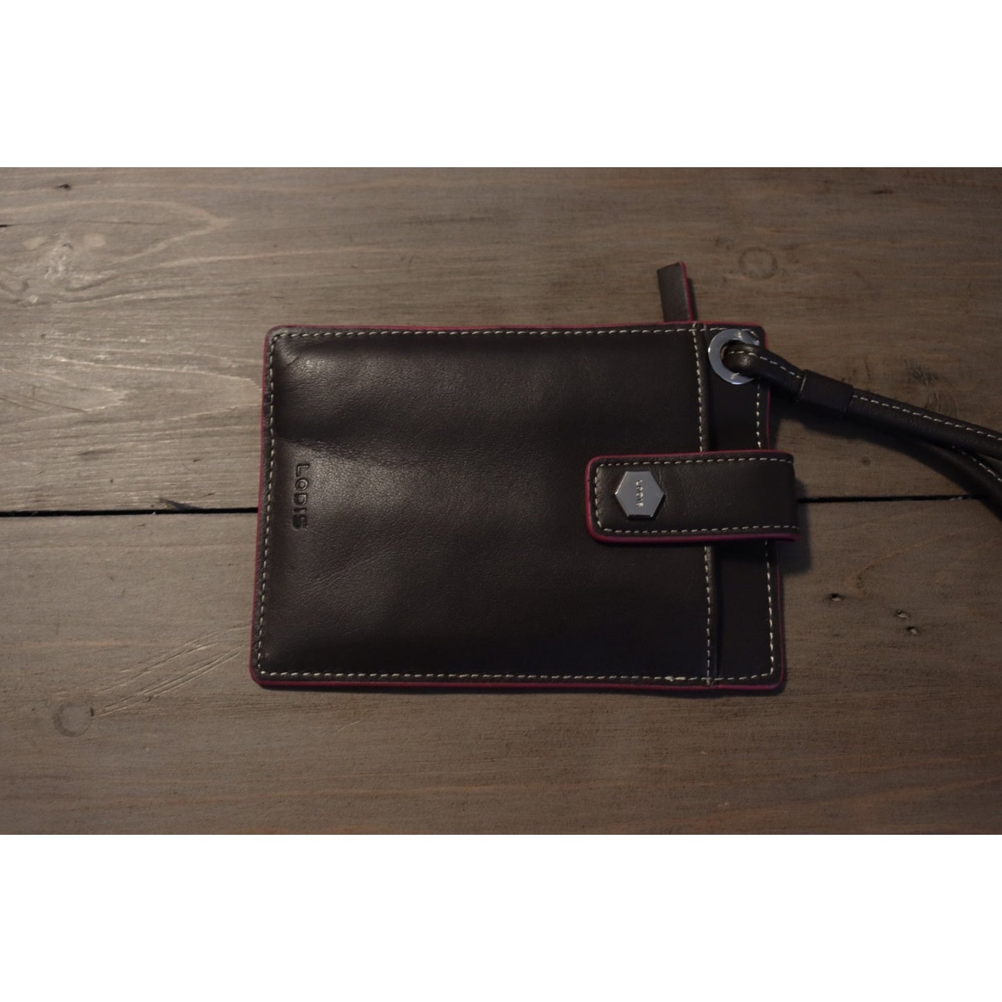 Lodis Wristlet Wallet Padded Brown Faux Leather ID Holder