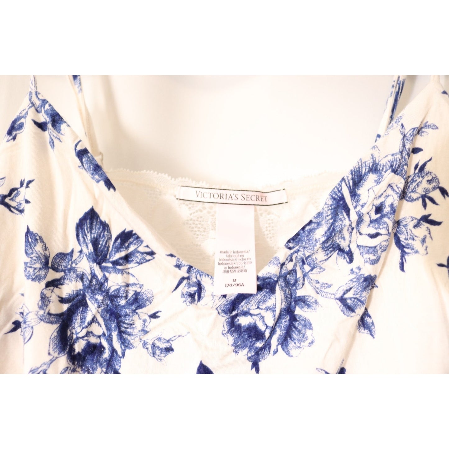 Victoria's Secret Top Blue Flower and White Tank Lace Medium