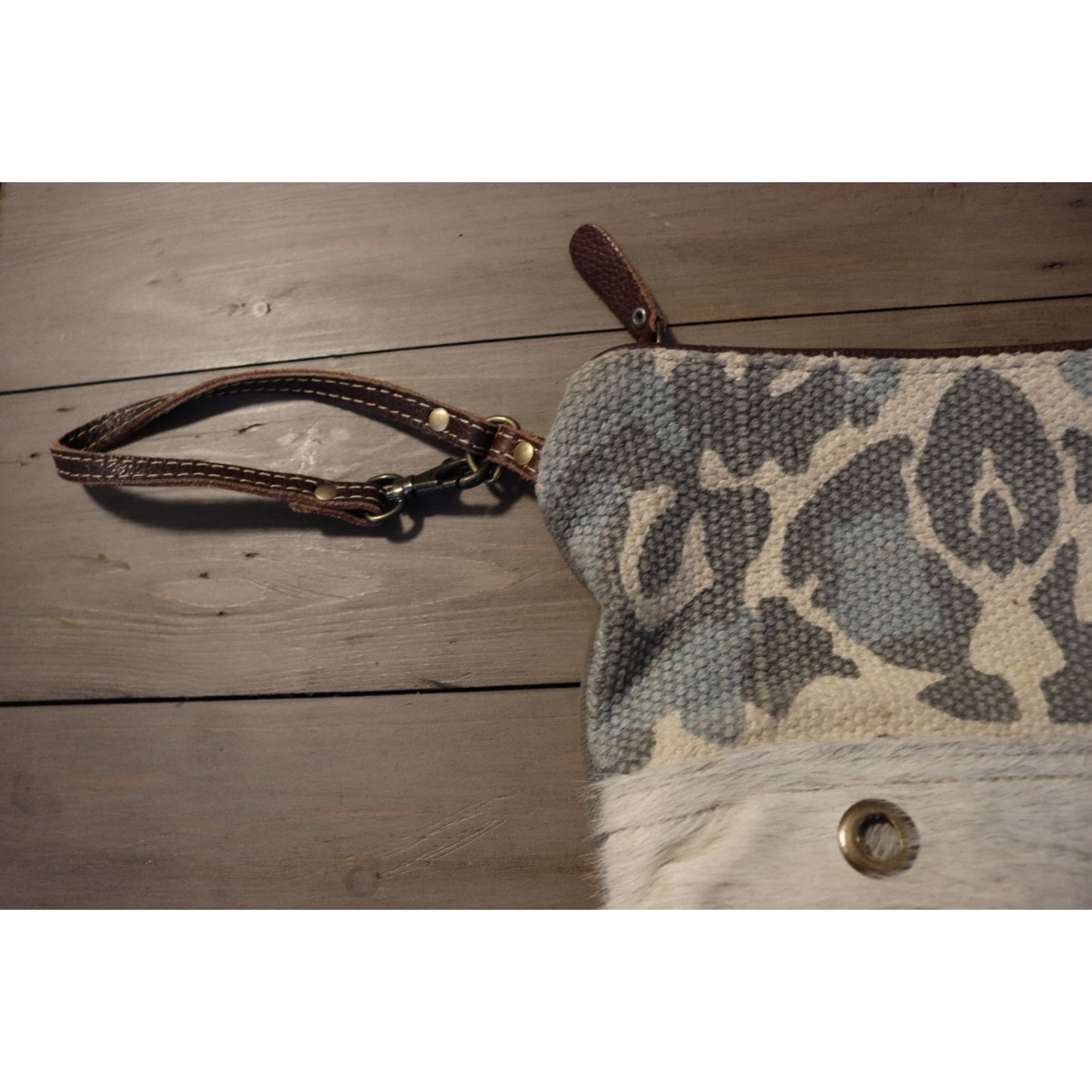 Myra Fur Wristlet Bag Grey Animal Print