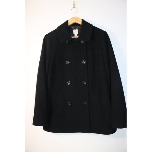 J. Jill Peacoat Size Medium Black Button Wool/Polyester/Rayon