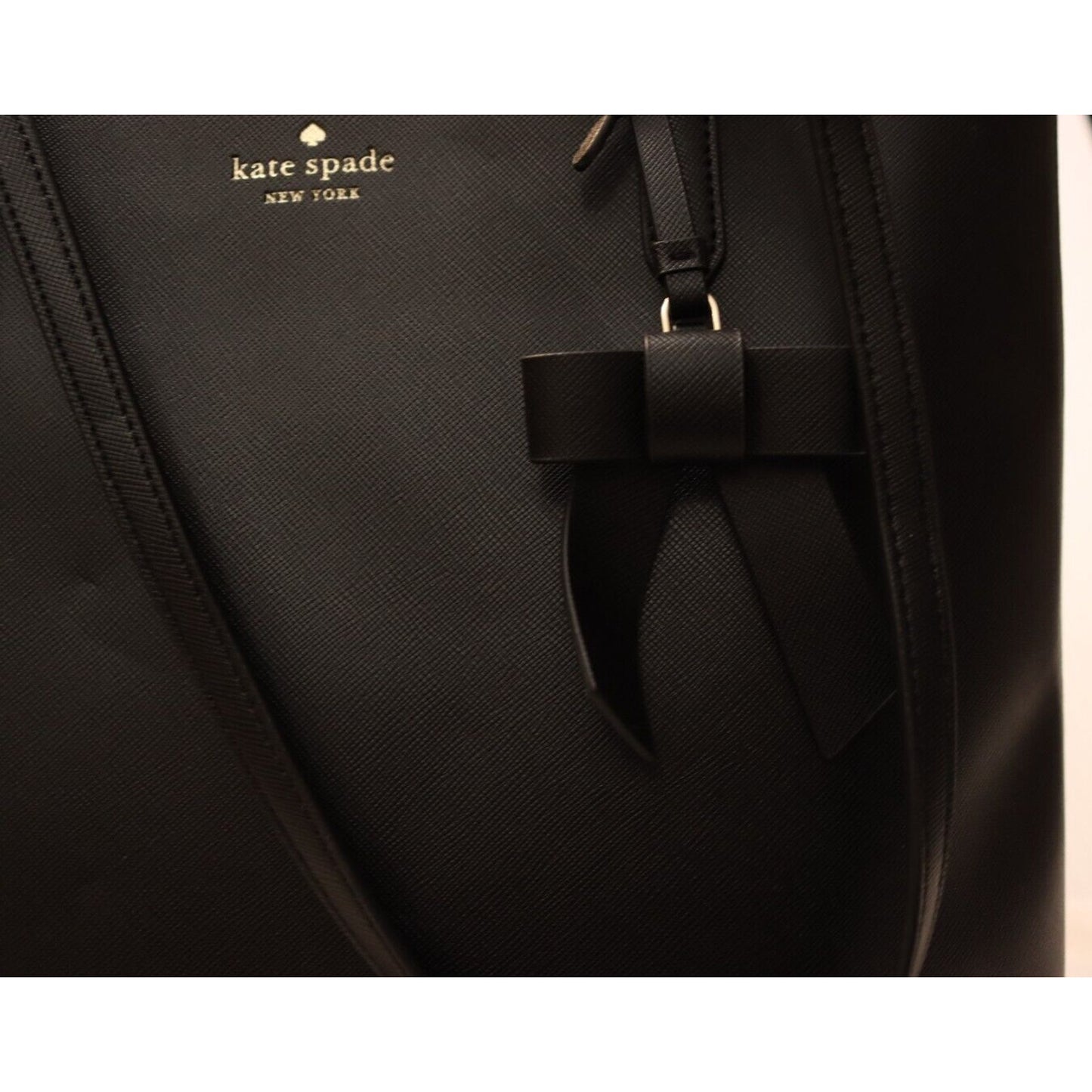 Kate Spade Black Tote Shoulder Bag Leather Bow Zip Closure