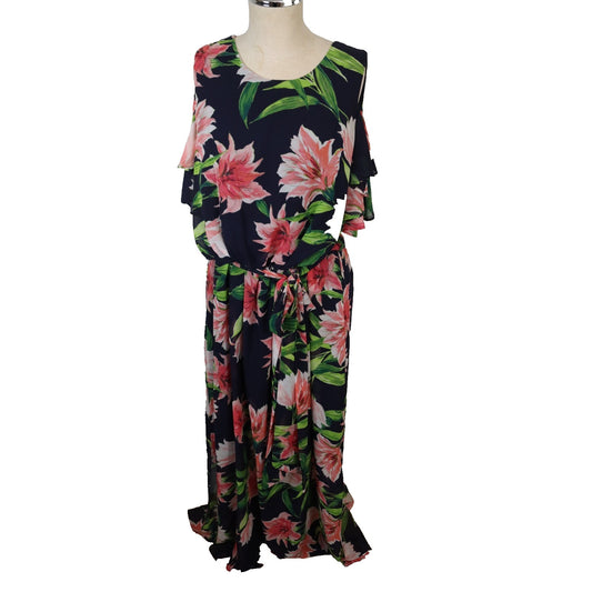 Eliza J Floral Dress Cold Shoulder 16W Slit Tie