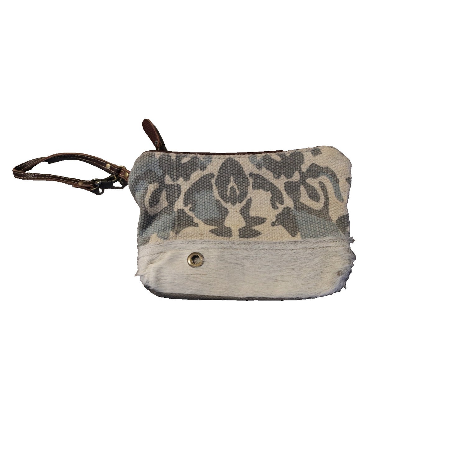 Myra Fur Wristlet Bag Grey Animal Print