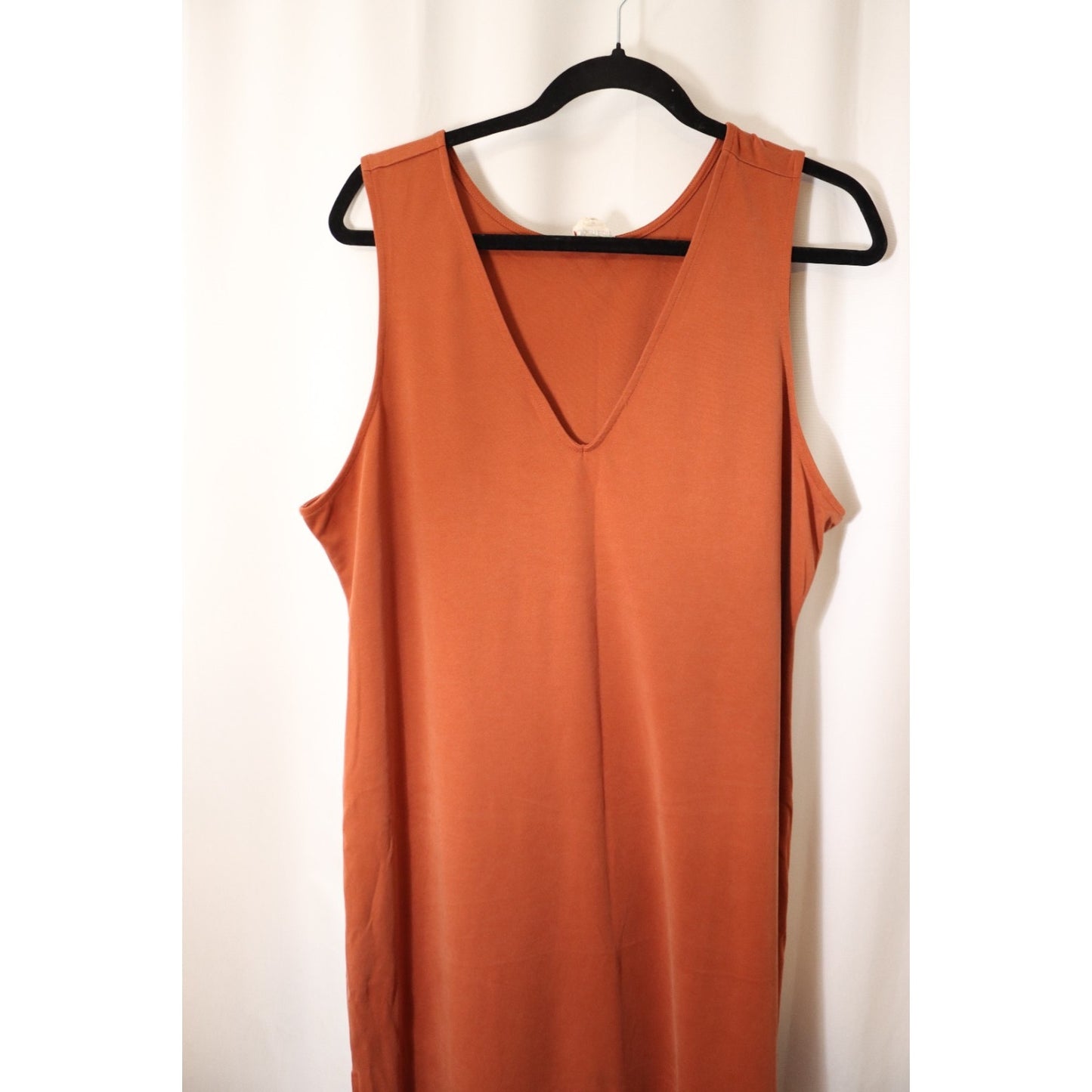 Open Edit Large Maxi Dress Orange Sleeveless Modal Polyester Slit V Neck