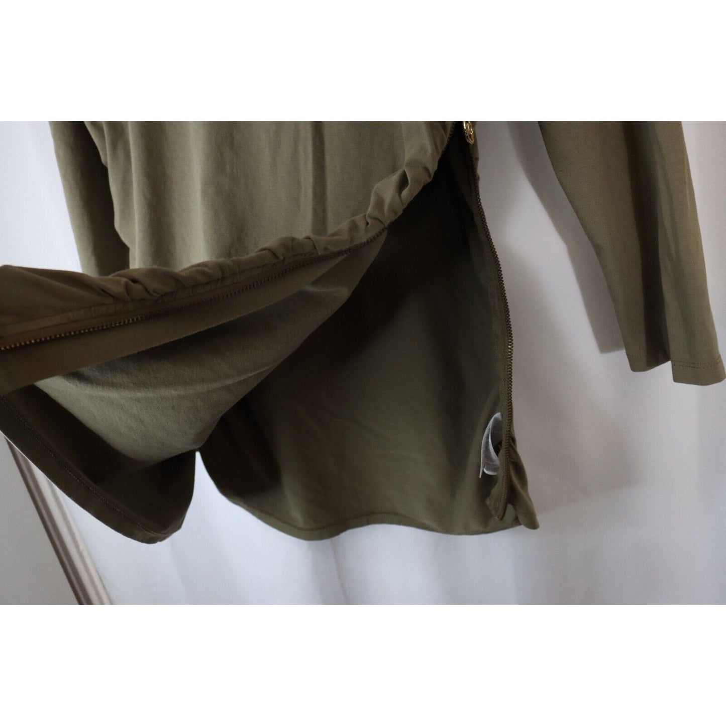 Michael Kors XL Green 3/4 Sleeve Top Side Zip Ruching Cotton Spandex