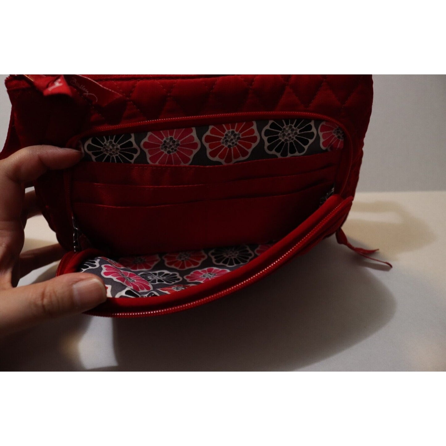 Vera Bradley Red Cotton Zip Hipster Crossbody Purse Shoulder Bag Quilt