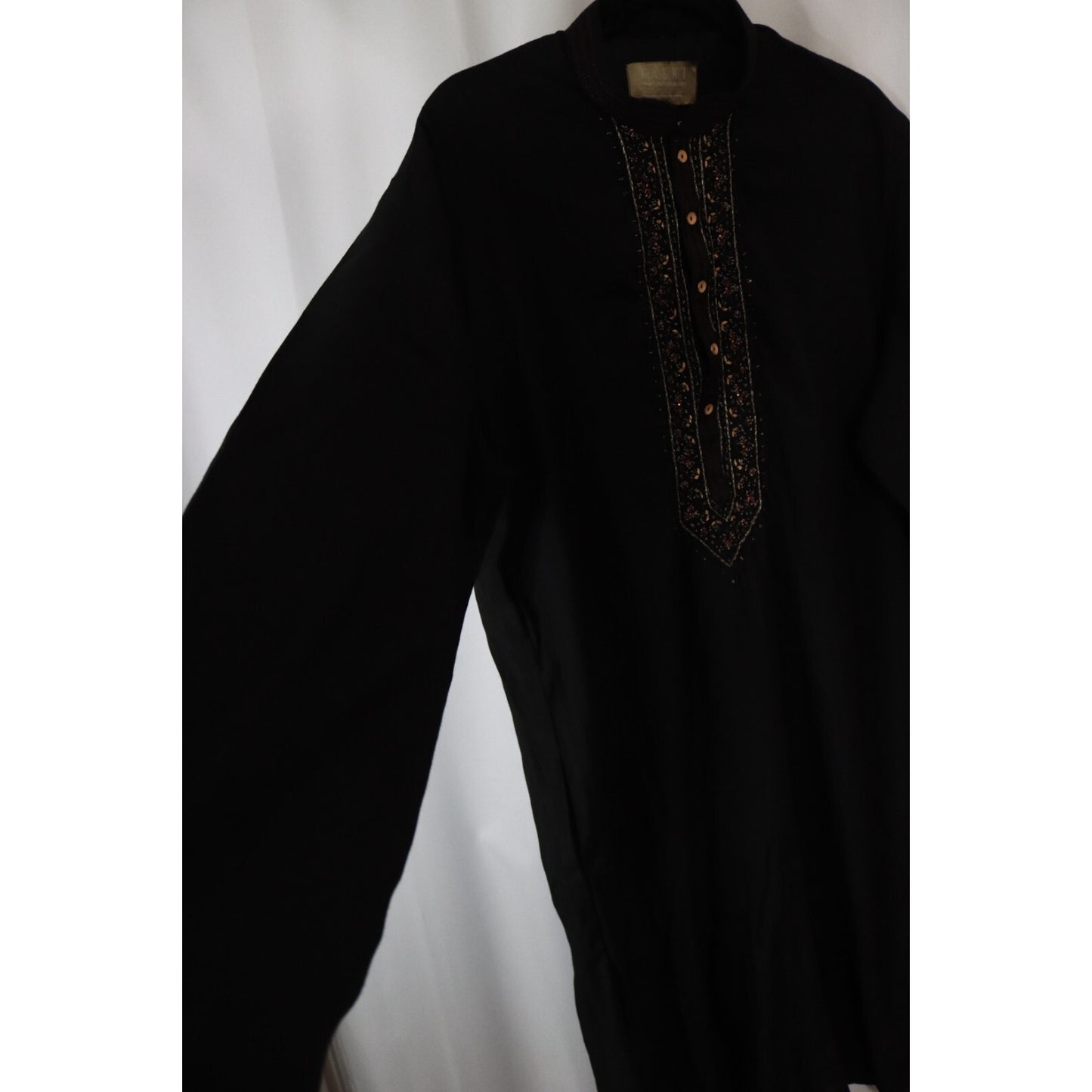 Kalki India Black Dress/Tunic Long Sleeve Beaded Pocket Size 43"