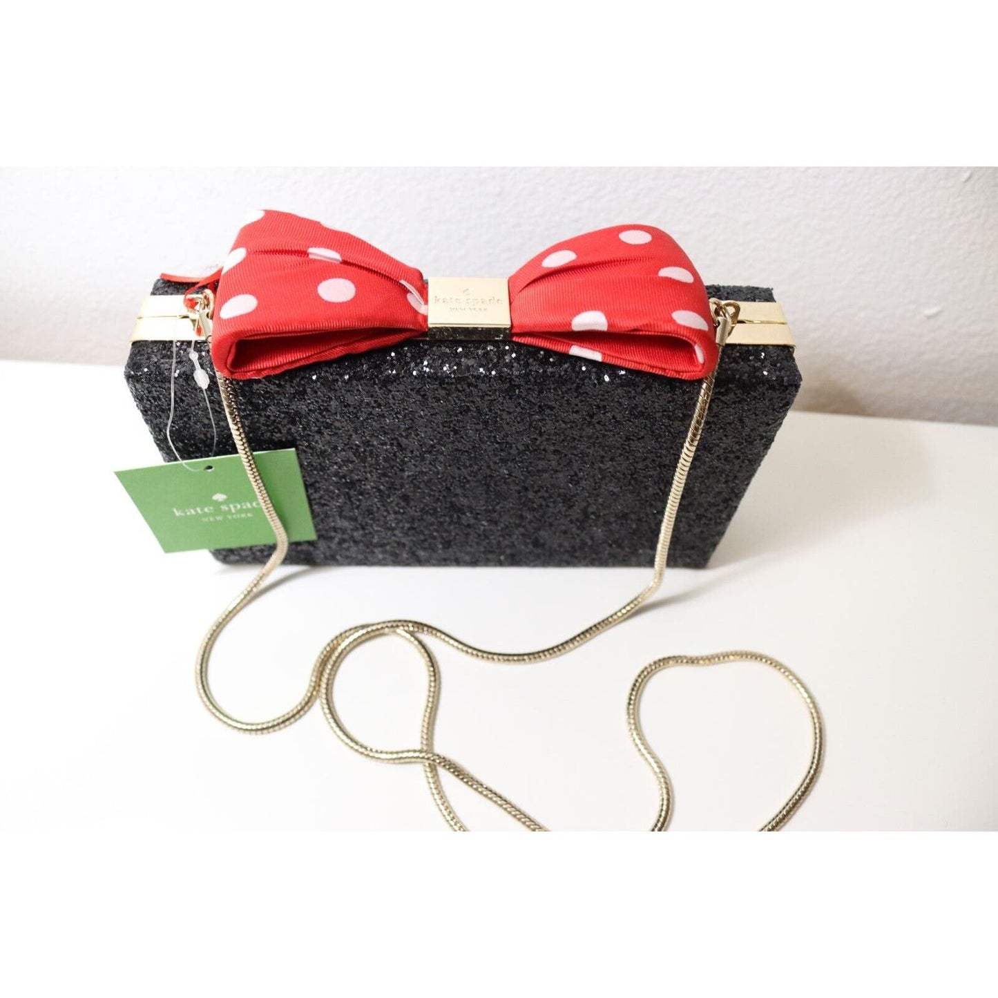 New Kate Spade x Disney Minnie Mouse Bow Clutch Crossbody Handbag Purse