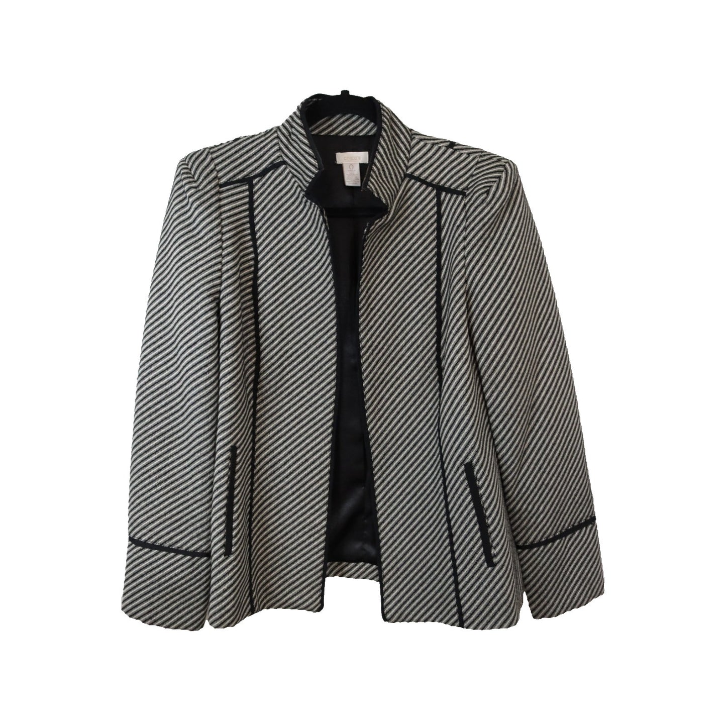 Chico's Blazer Long Sleeve Business Size 0 Open Black and White Zip Sleeves
