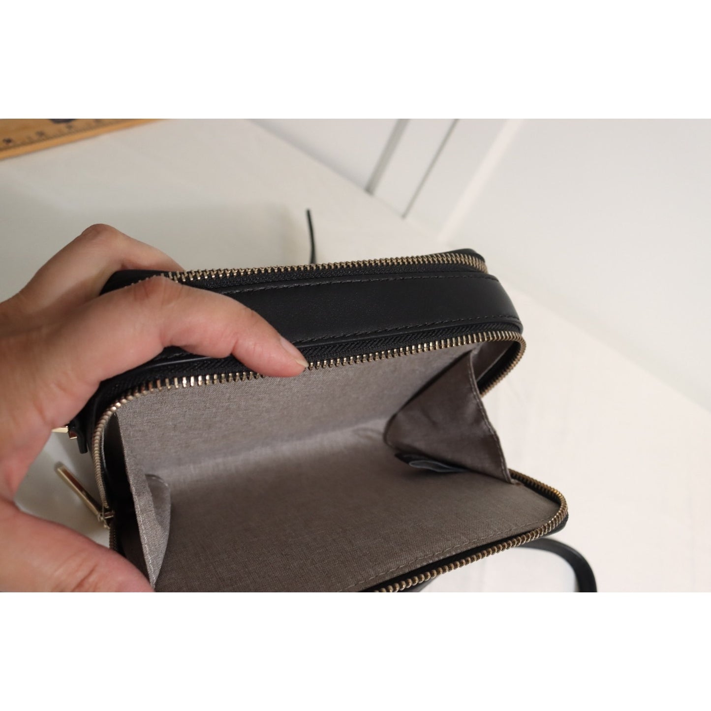 Welden Cow Leather Crossbody Black Gold Hardware Woven