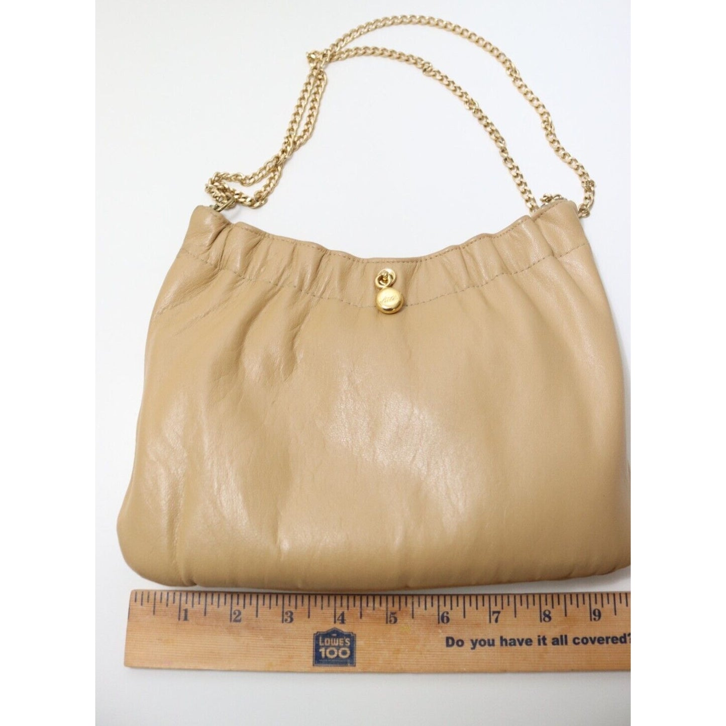 Ande Vintage Nude Tan Beige Leather Small Purse Gold Chain Shoulder Bag