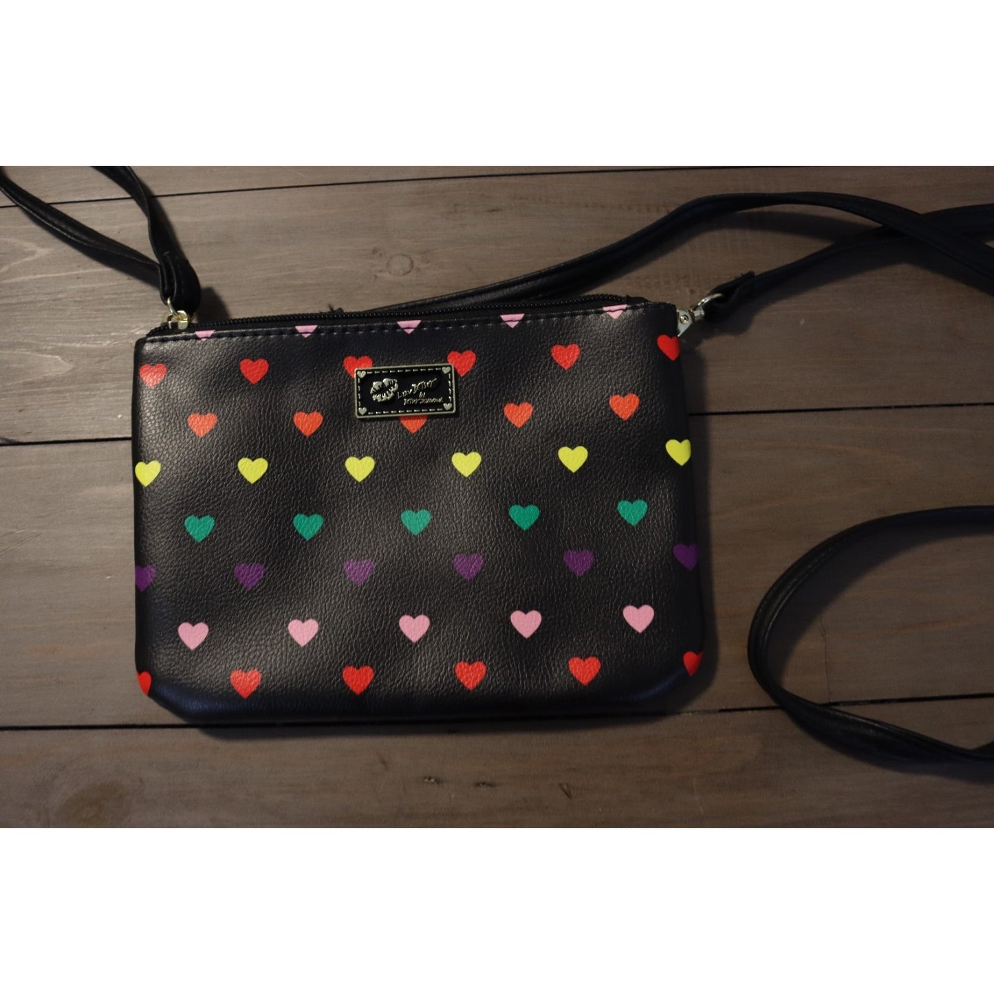 Luv Betsey by Betsey Johnson Black Rainbow Crossbody Bag Detachable Heart (31
