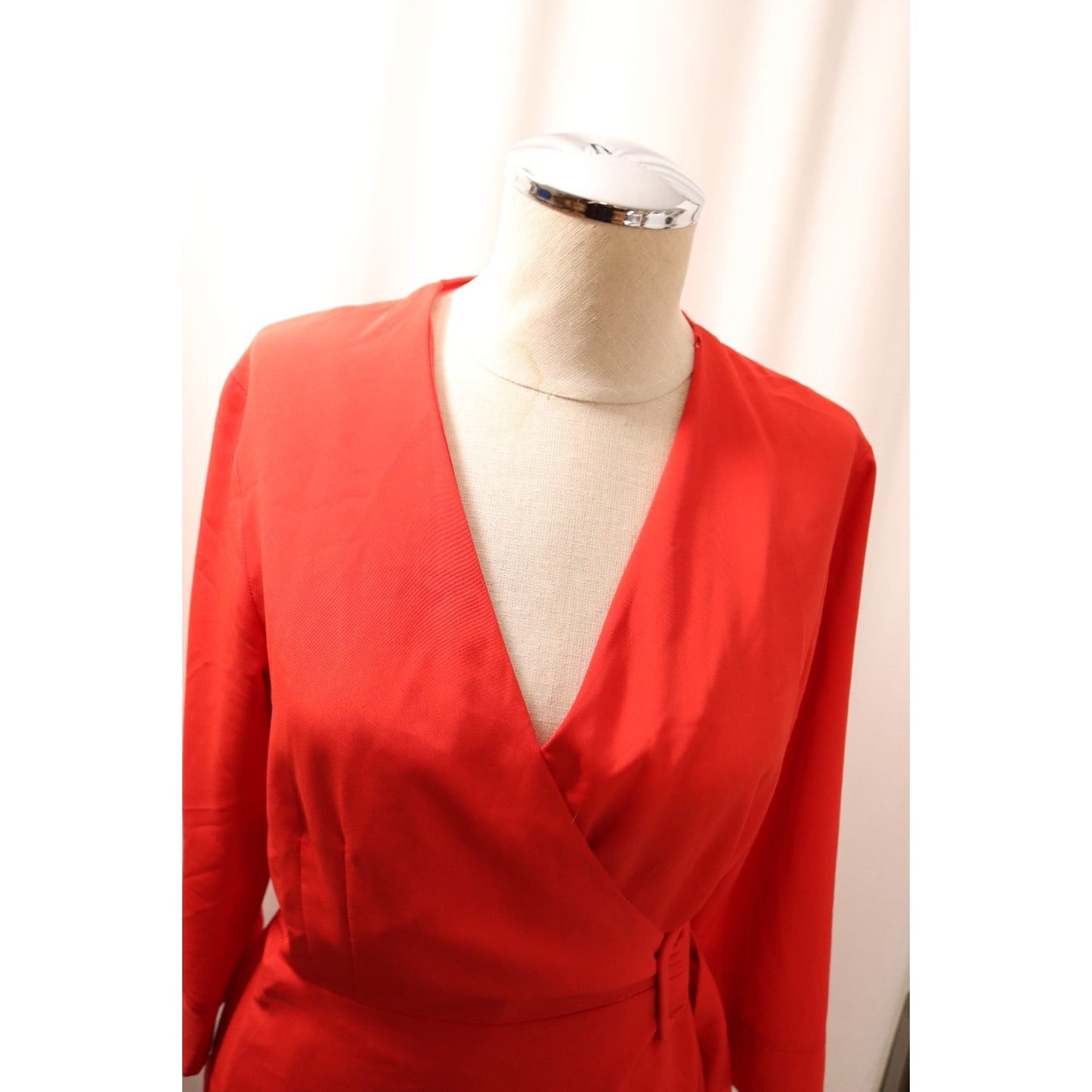 Topshop Red Wrapped Dress Size 6 Long Sleeve Polyester