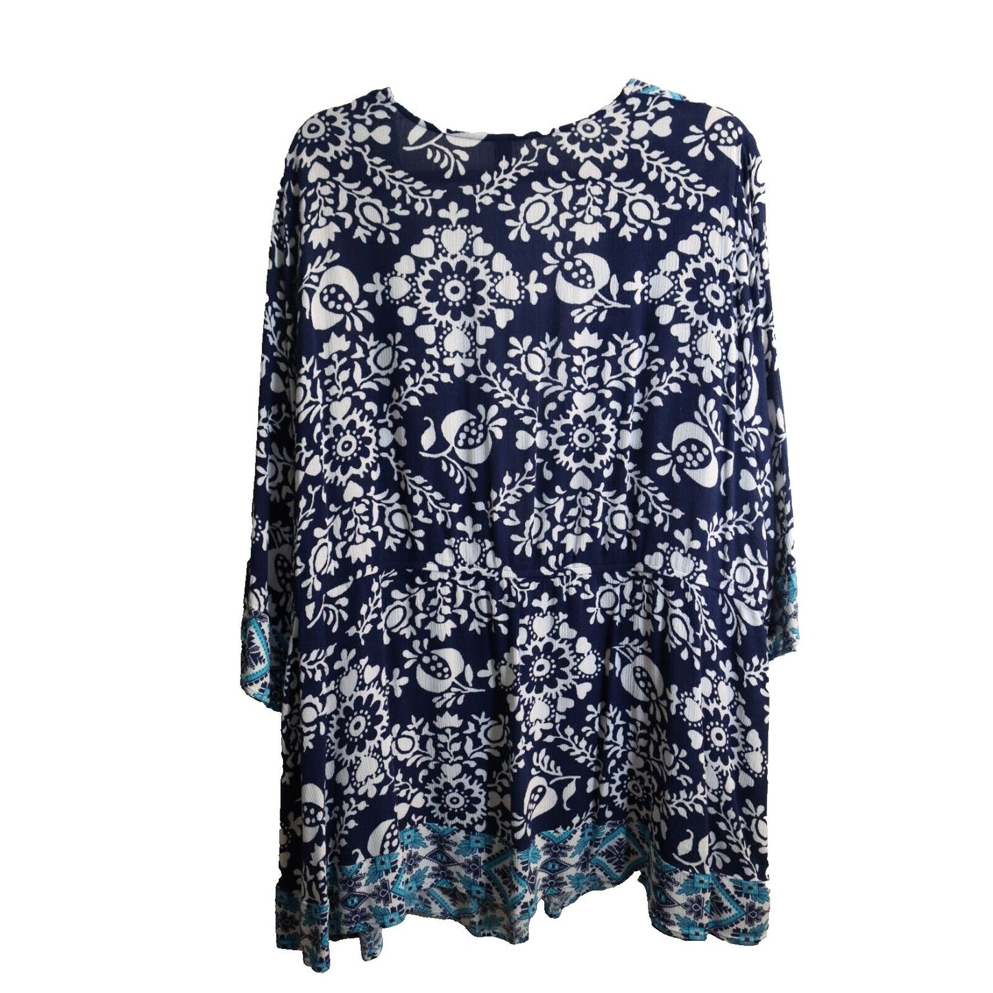 Lane Bryant Boho Gauze Cover Up Top Tie Front Size 18/20 Navy Blue Aqua