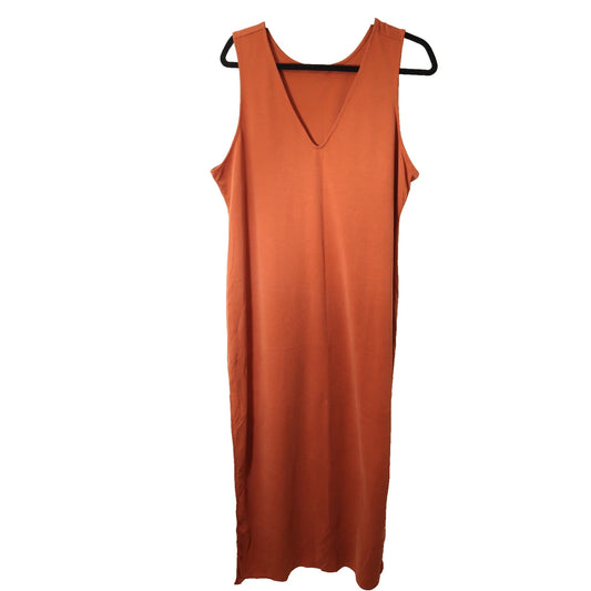 Open Edit Large Maxi Dress Orange Sleeveless Modal Polyester Slit V Neck