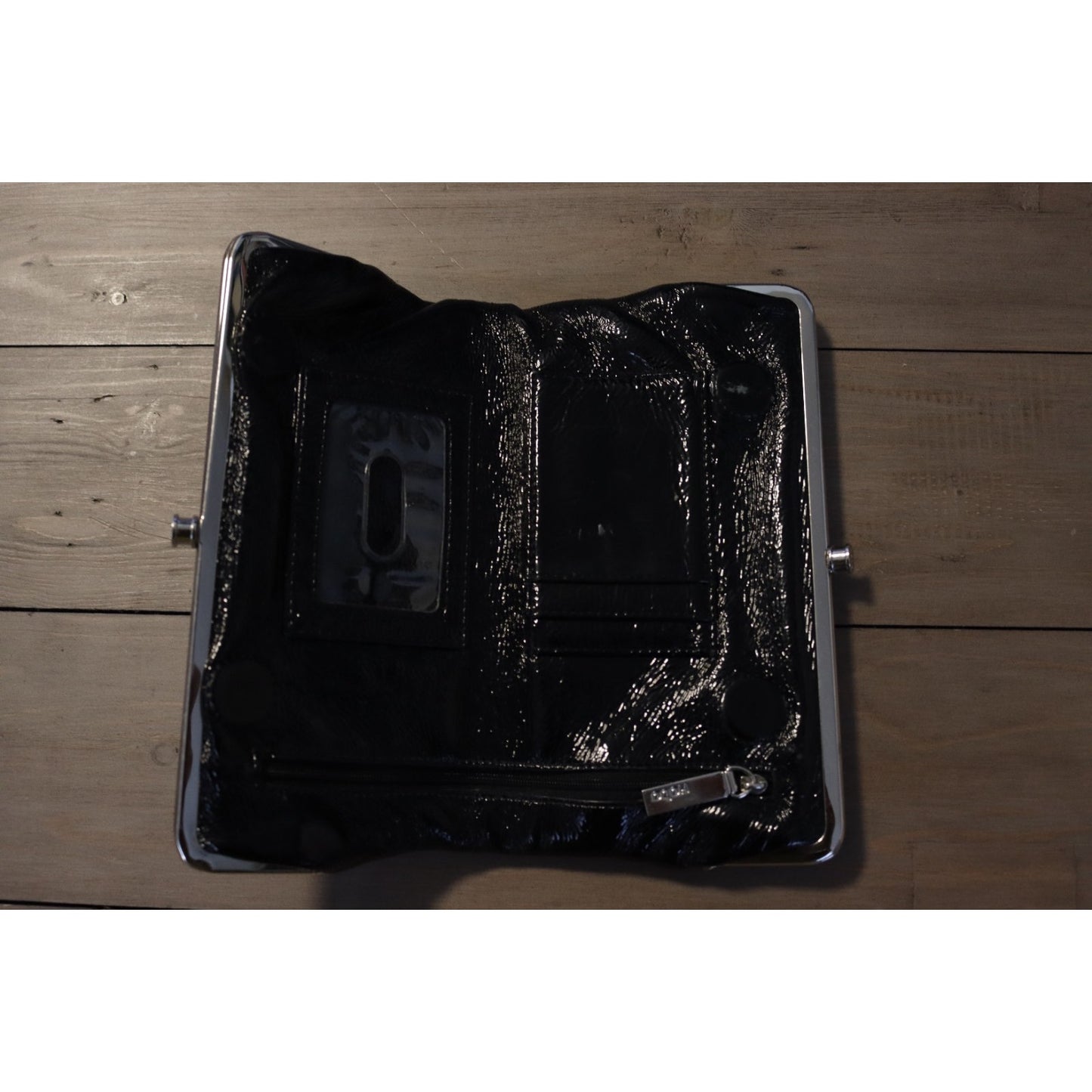 Hobo International Black Patent Leather Double Kiss Lock