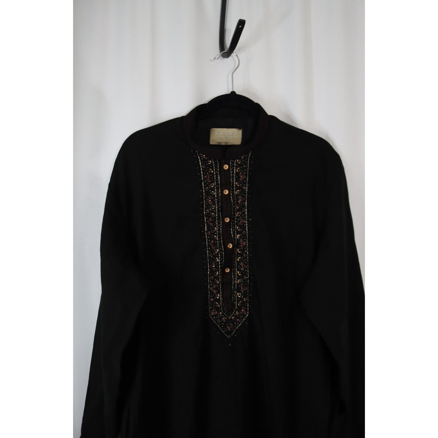 Kalki India Black Dress/Tunic Long Sleeve Beaded Pocket Size 43"