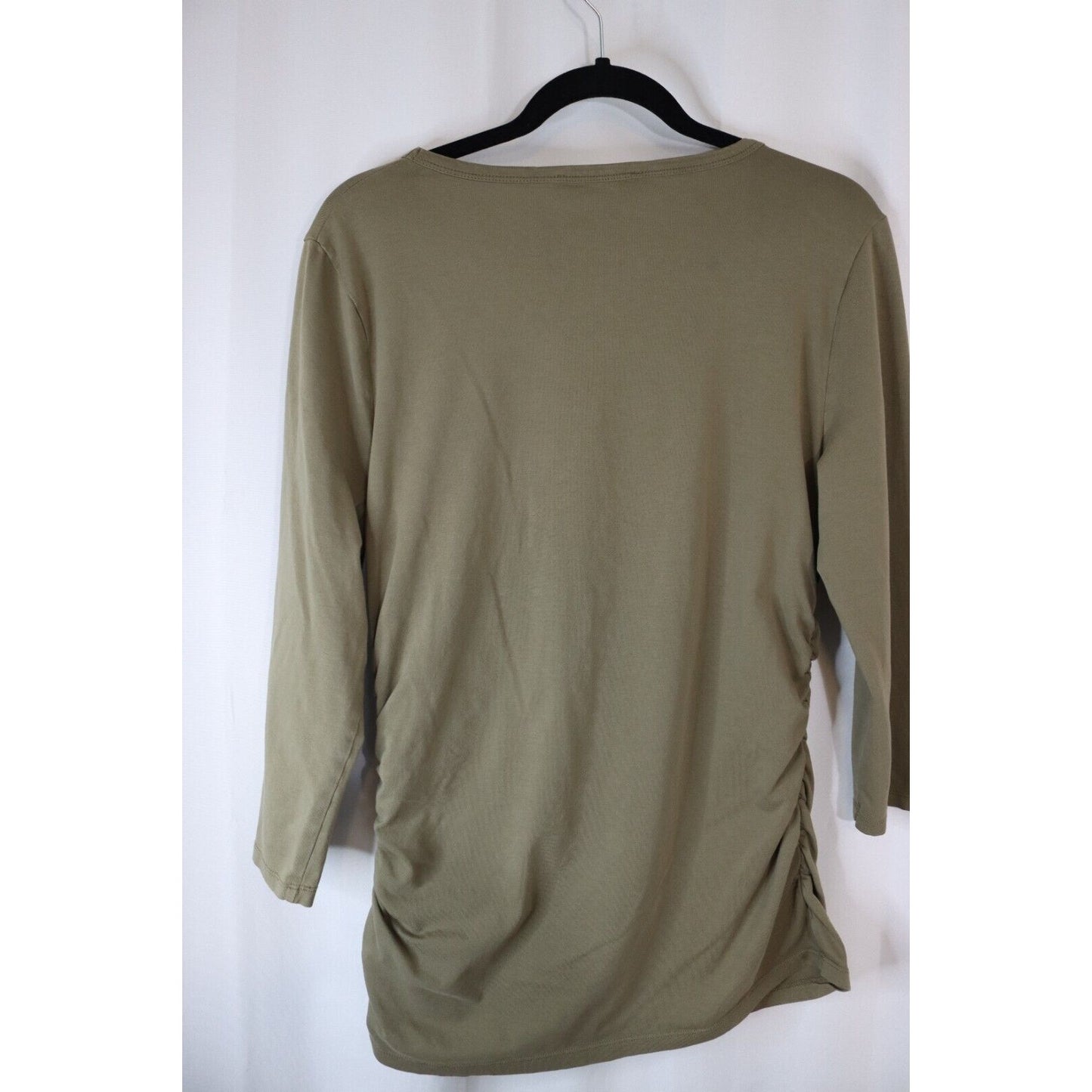 Michael Kors XL Green 3/4 Sleeve Top Side Zip Ruching Cotton Spandex