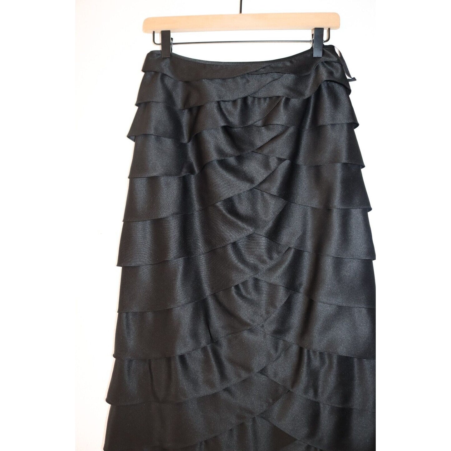 Adrianna Papell Evening Essentials Black Satin Tiered Ruffled Skirt Size 4