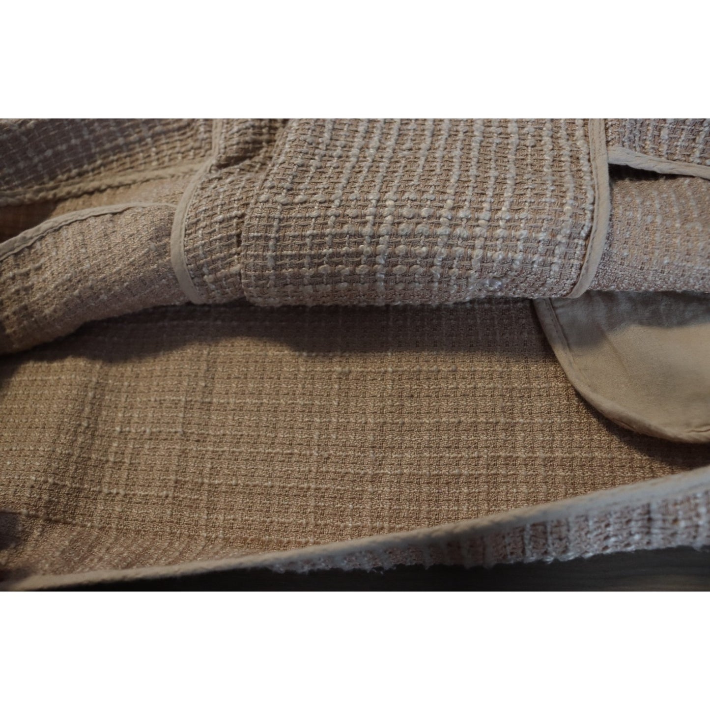 MM & Co Short Tweed Blazer Light Brown Button Preppy Flaws