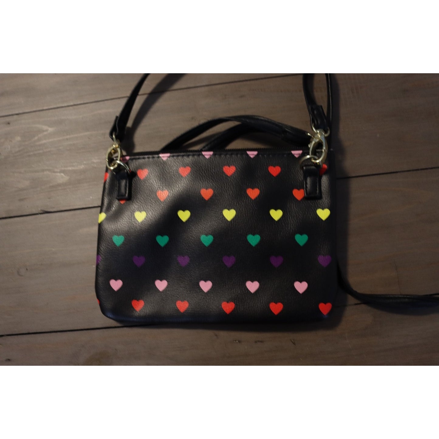 Luv Betsey by Betsey Johnson Black Rainbow Crossbody Bag Detachable Heart (31