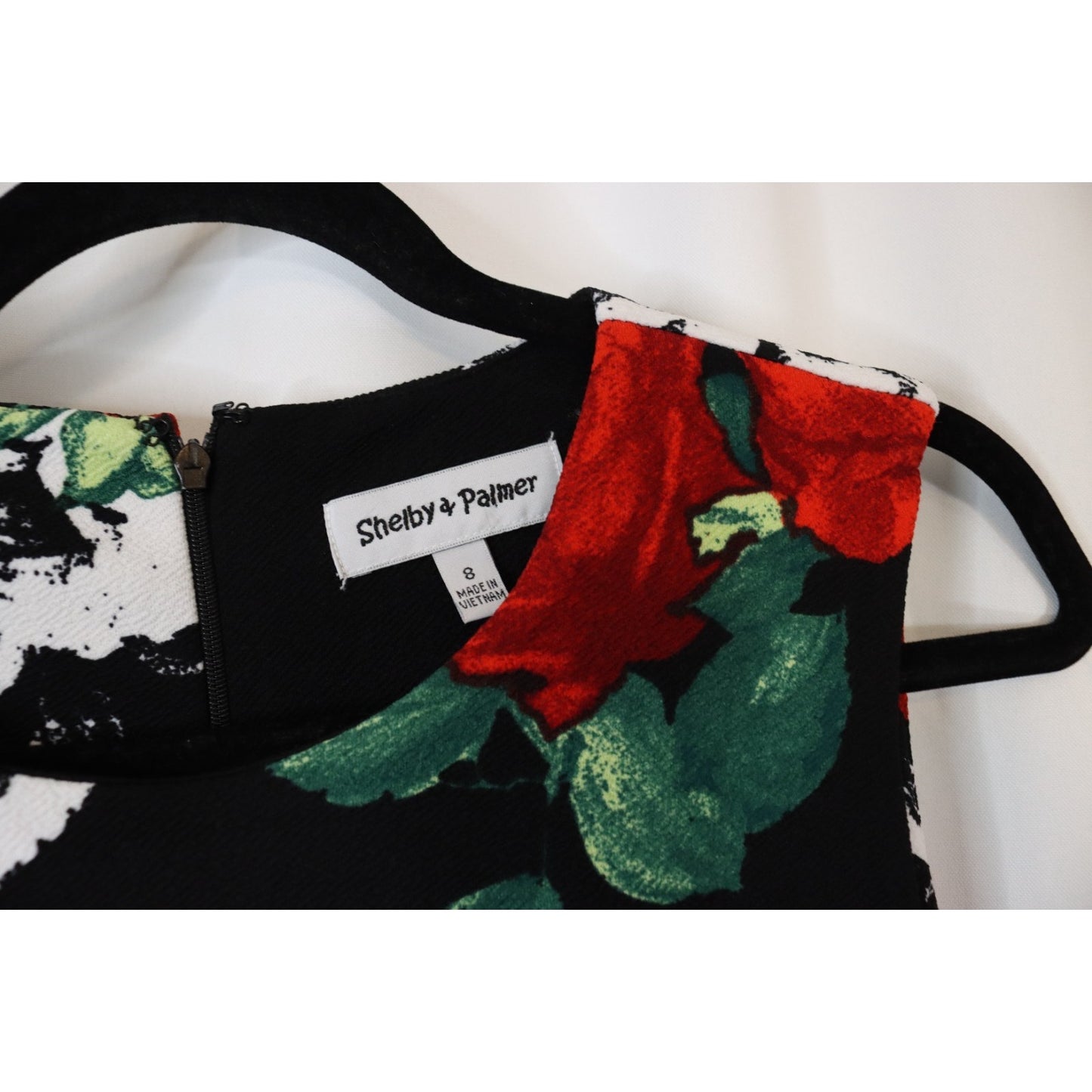 Shelby and Palmer Black Floral Dress Size 8 Short Sleeveless