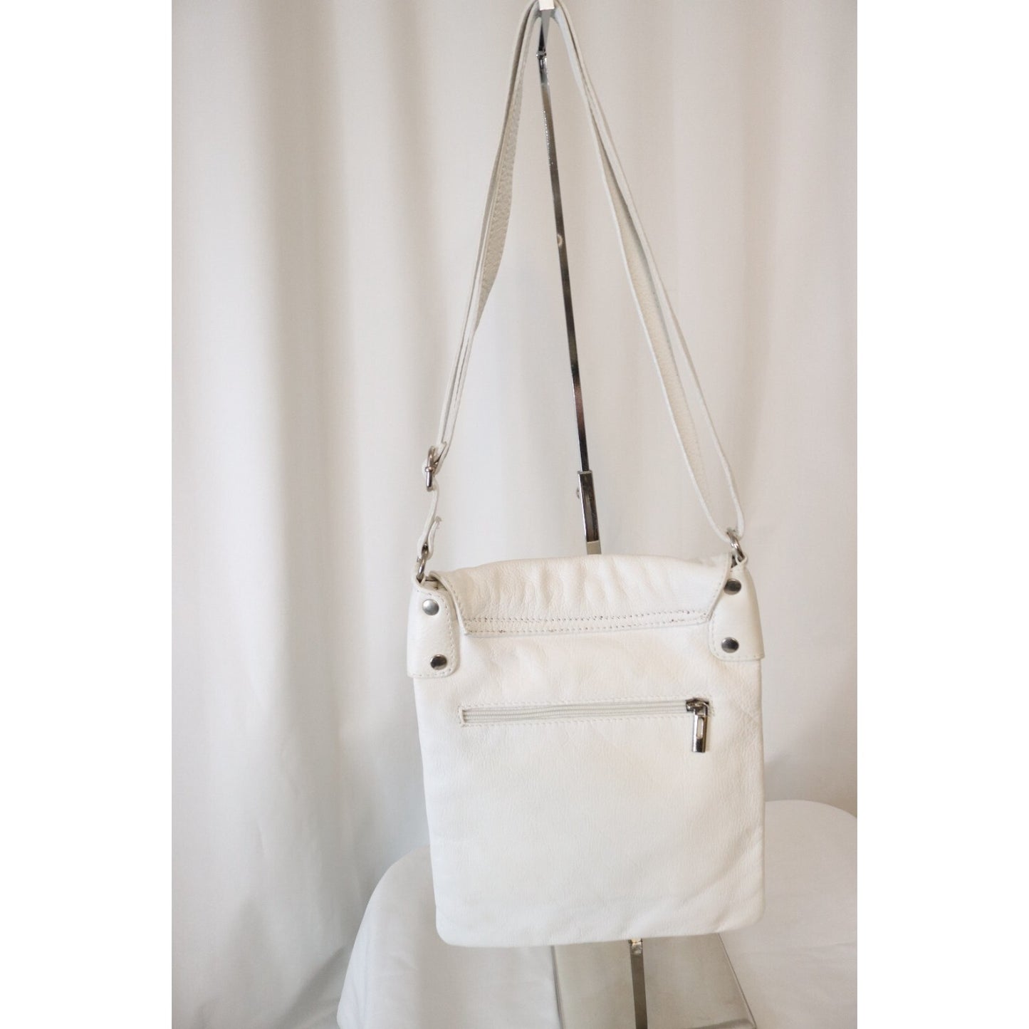 Vera Pelle White Crossbody Soft Leather Adjustable Made in Italy