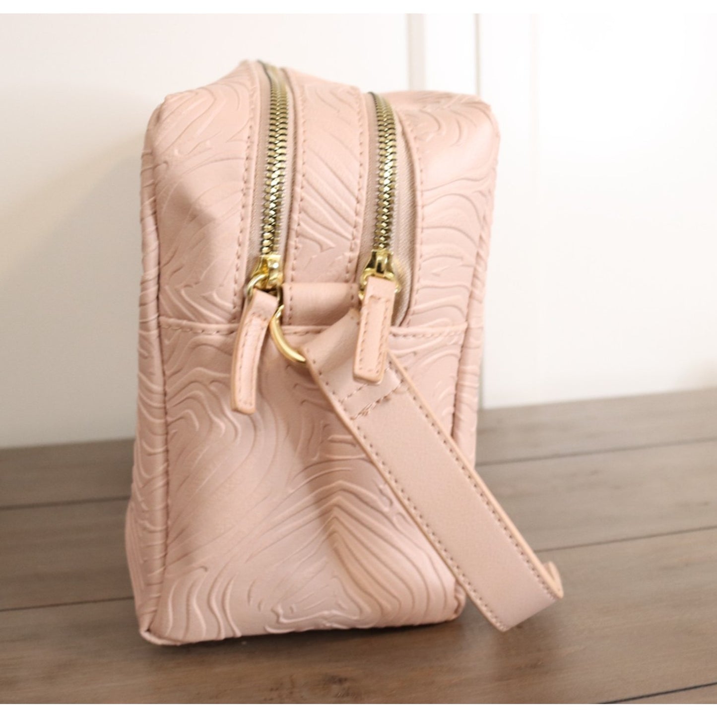 Betsey Johnson Pink Large Makeup Bag Double Zip Embossed