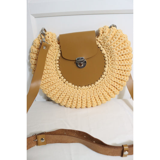 Yellow and Brown Knit Bag Crossbody