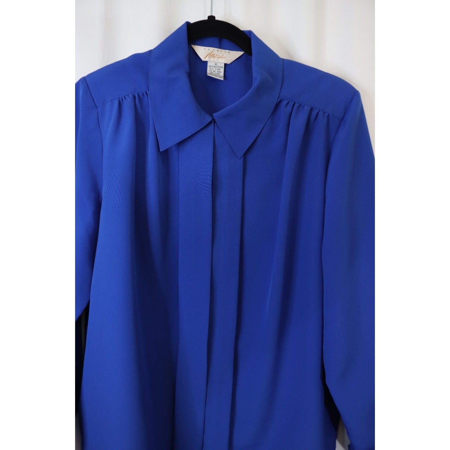 Vintage Fashion Attitudes Blue Long Sleeve Hidden Button Top Polyester Size 12