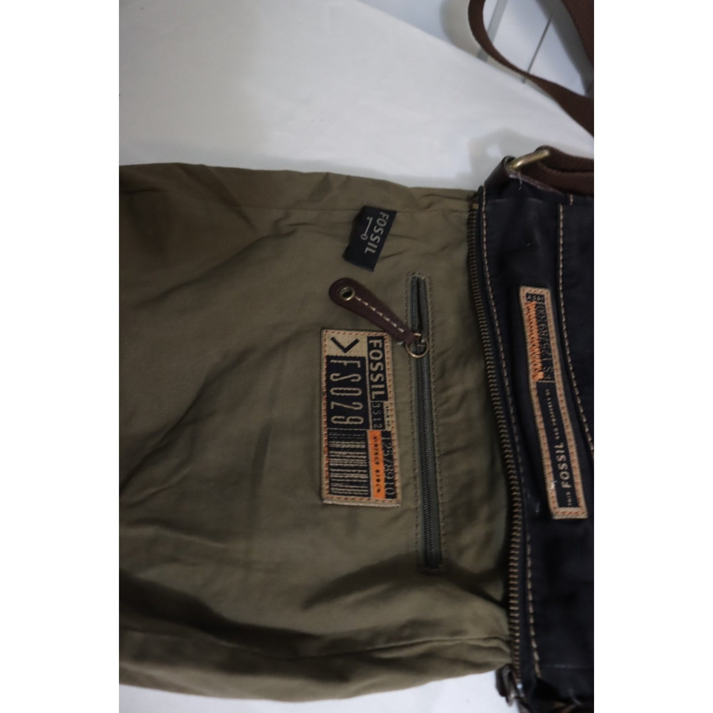 Vintage Fossil Black Canvas Leather Crossbody Bag