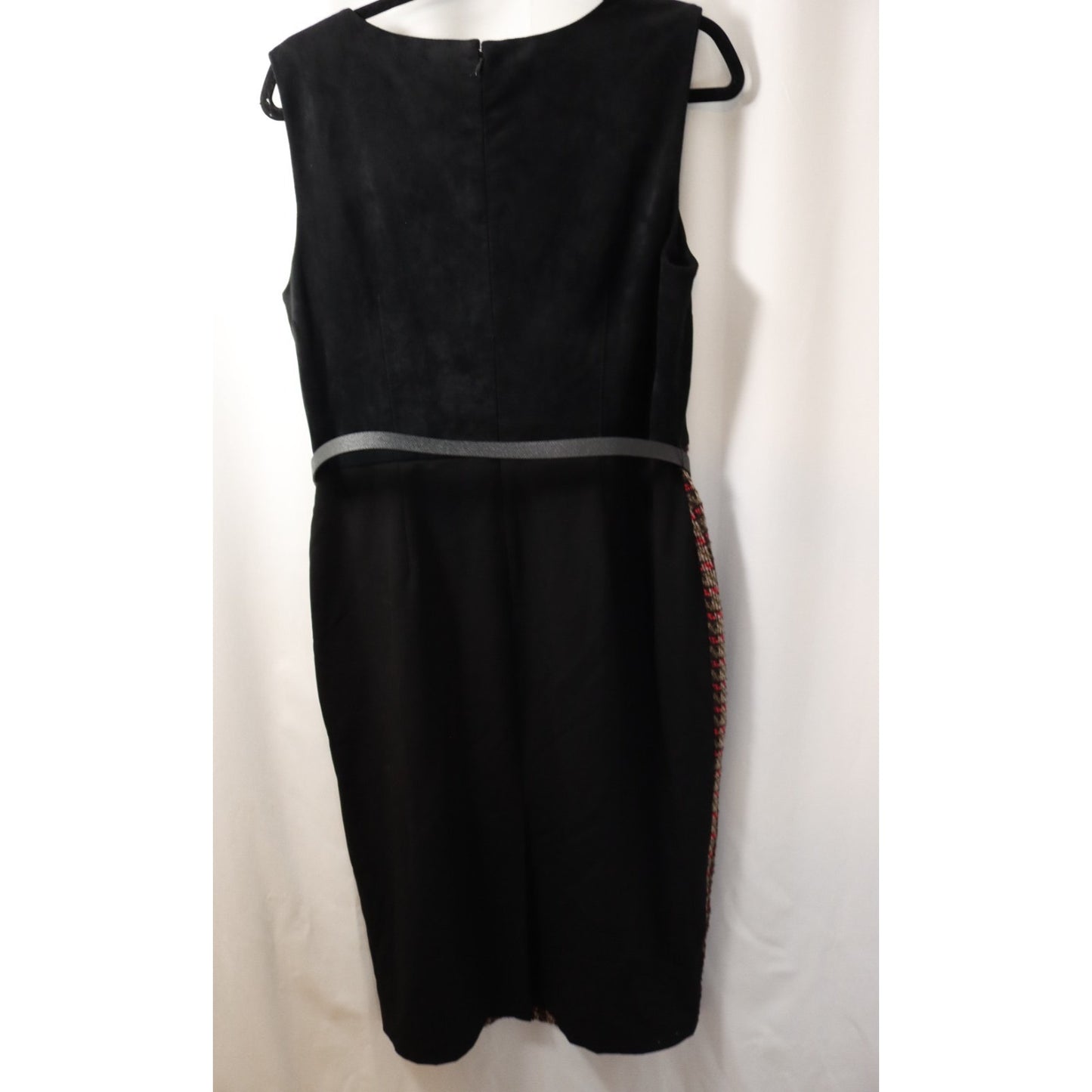 Calvin Klein Black/Brown/Red 12 Pencil Dress Belt Tweed Lined Zip Sleeveless