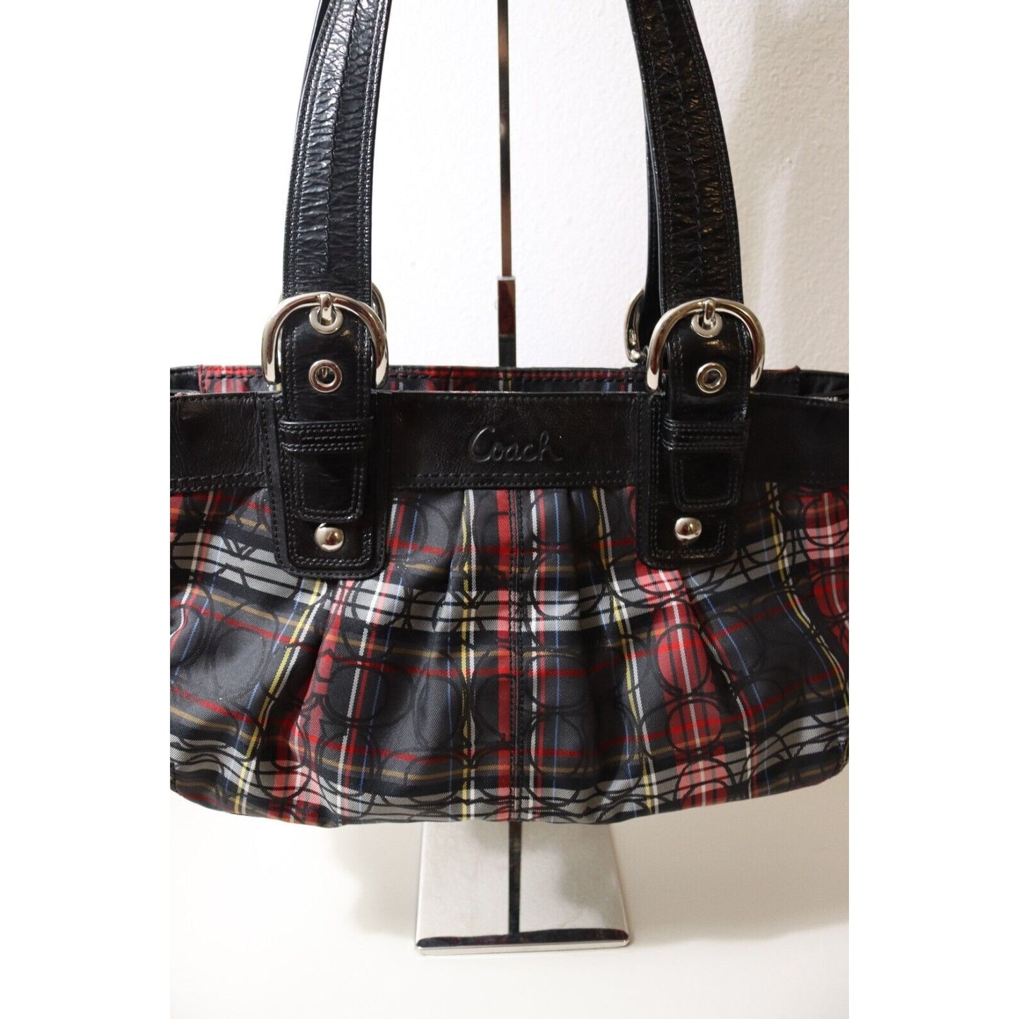 COACH F15228 Authentic Poppy Signature Tartan Plaid Canvas Shoulder Bag (73)