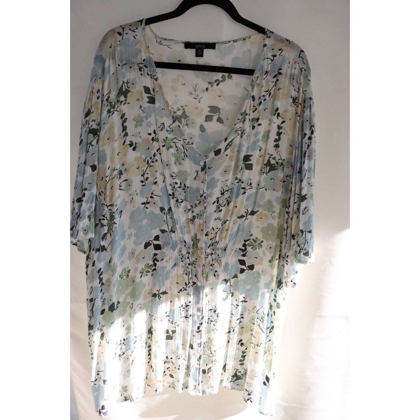 Ellos Cream and Floral Top Short Sleeve Size 26/28/2X Button Up