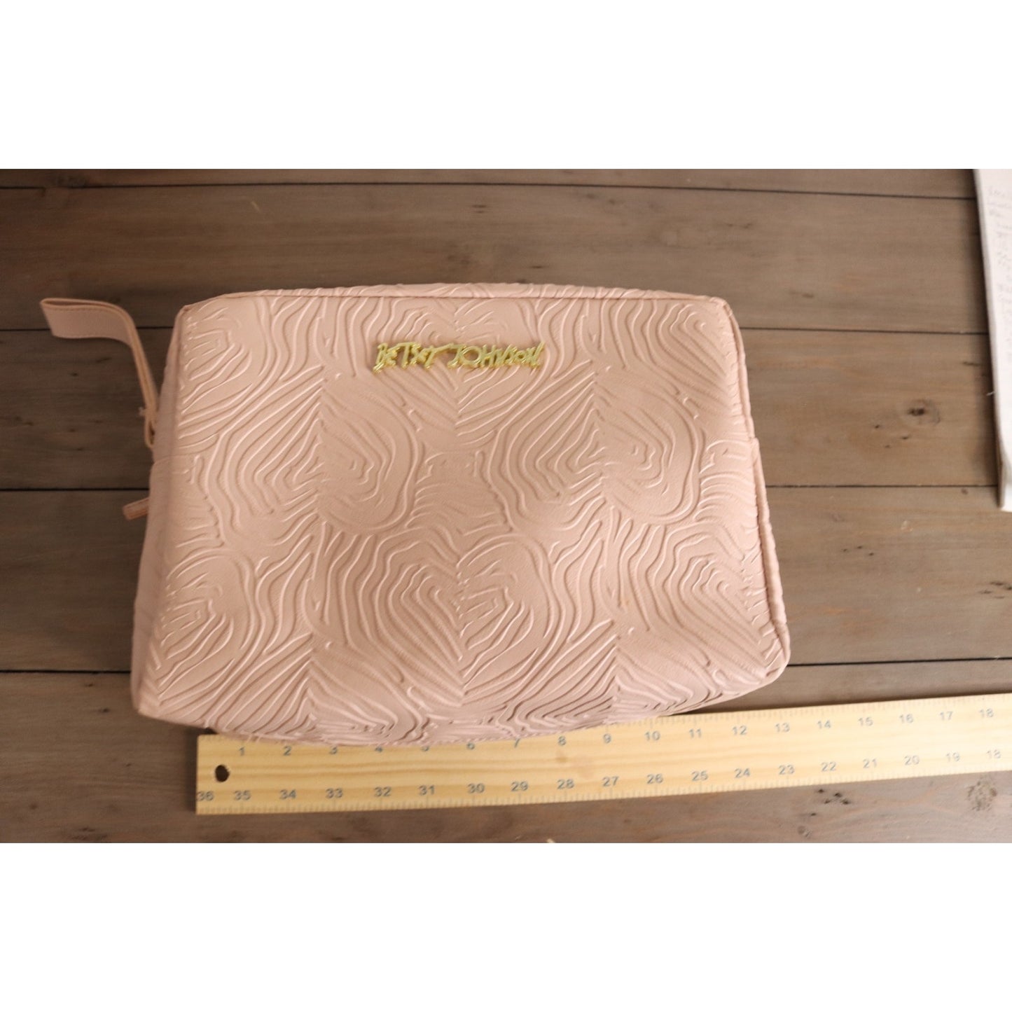 Betsey Johnson Pink Large Makeup Bag Double Zip Embossed