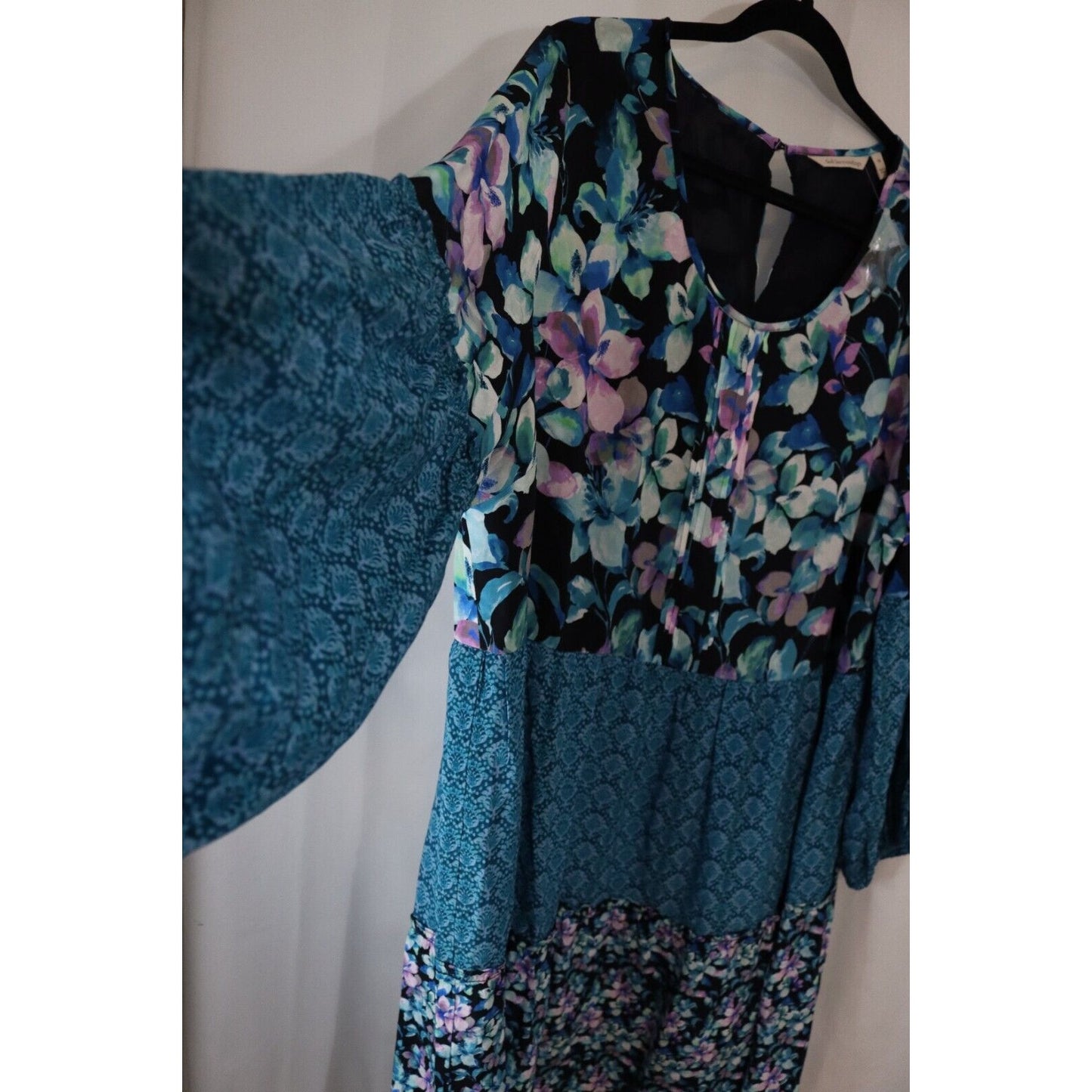 Soft Surrounding Long Sleeve Dress/Top Viscose Blue Floral