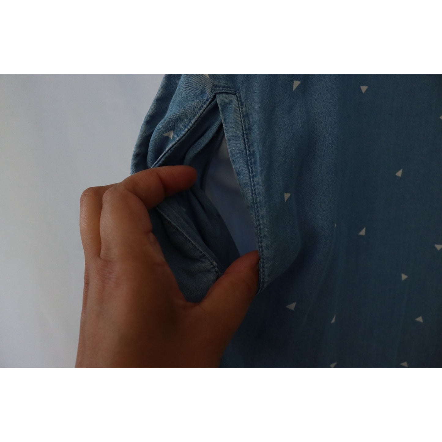 Thread and Supply Light Denim Dress Size Small Tencel/lycoll Short Sleeve Pocket