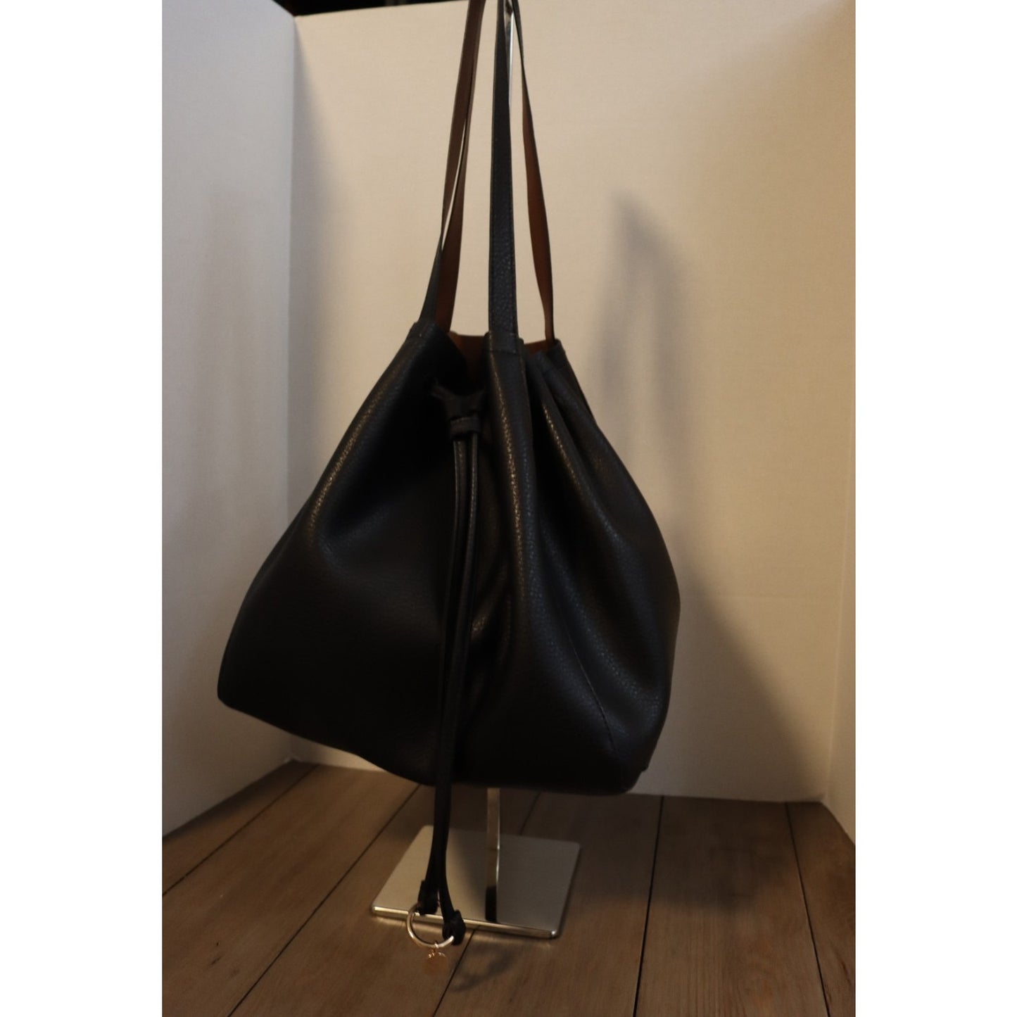 H&M Black Bucket Bag Polyester Double Handle Drawstring